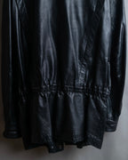 "Claude Montana" Drawcord detail stand-up collar leather blouson
