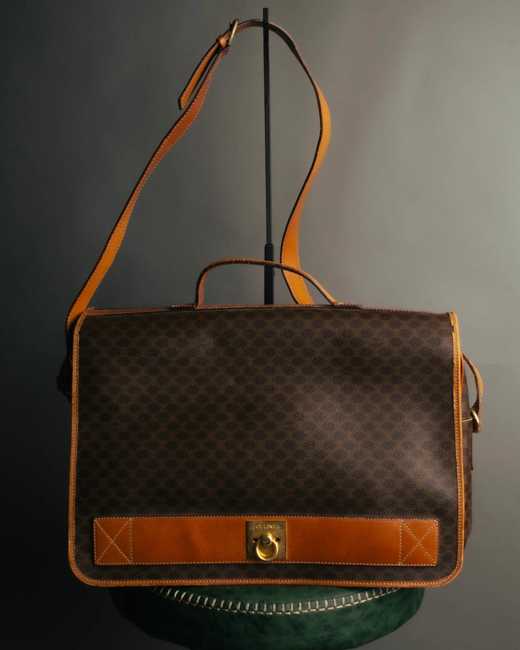 "CELINE" 80's-90's Macadam monogram pvc leather shoulder briefcase