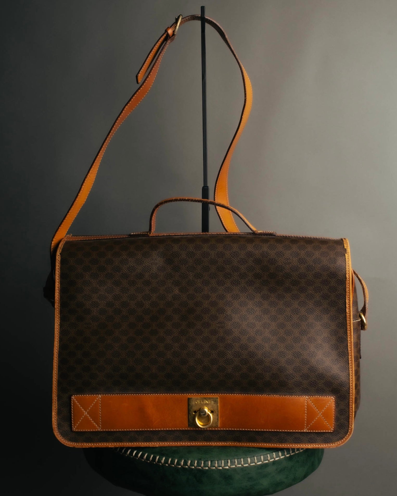 "CELINE" 80's-90's Macadam monogram pvc leather shoulder briefcase