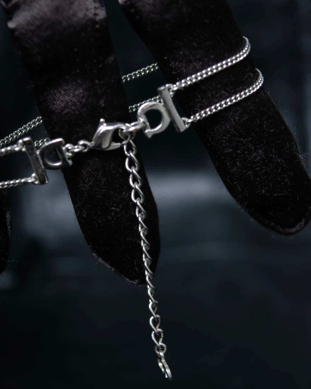 “Christian Dior” CD motif double silver chain bracelet