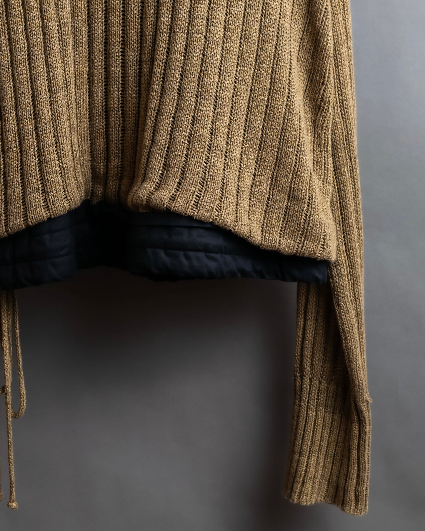 "MAISON MARGIELA" Ribbed drawcord cotton linen knit pullover