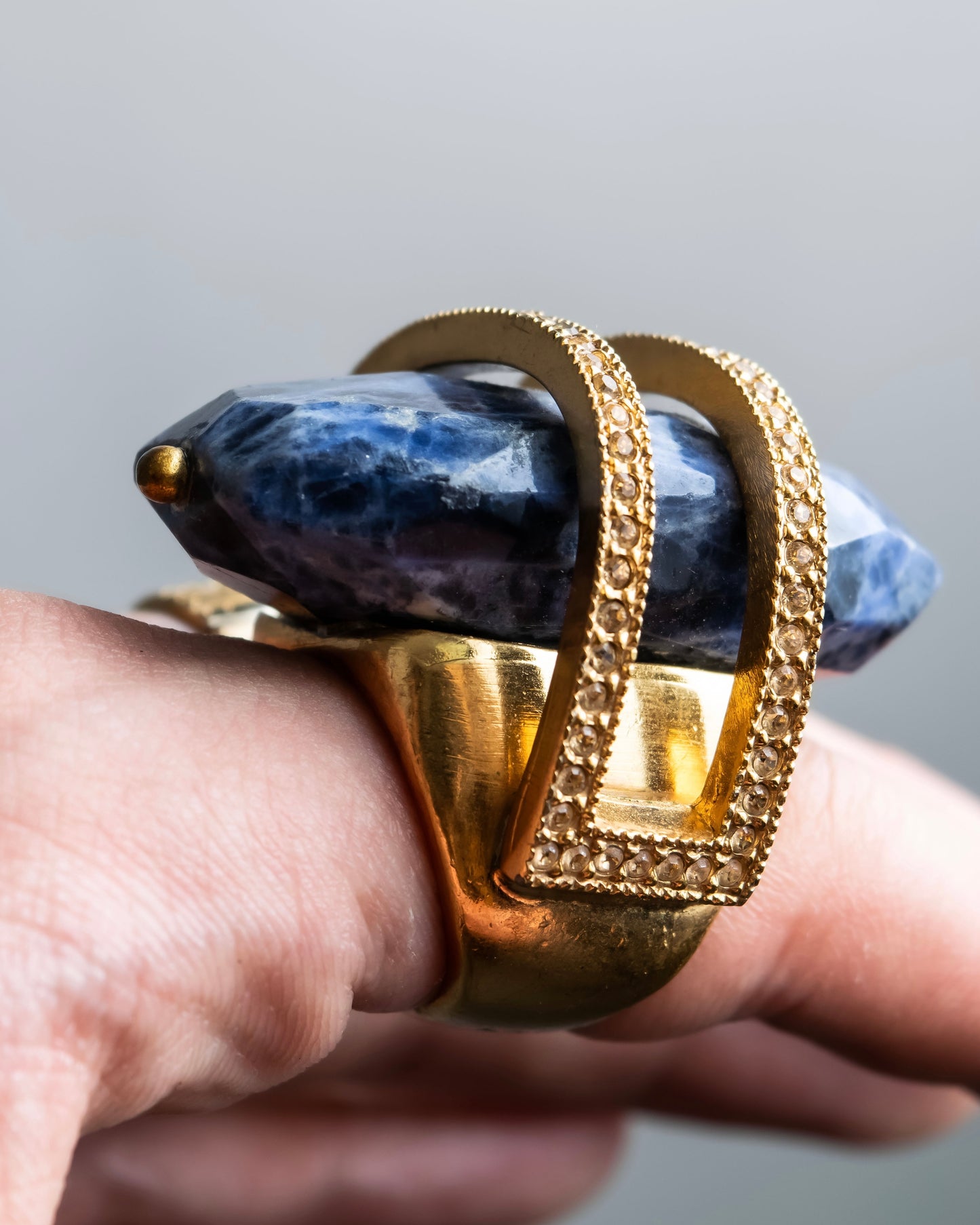 "Christian Dior" Sodalite Stone Gold Accent Ring