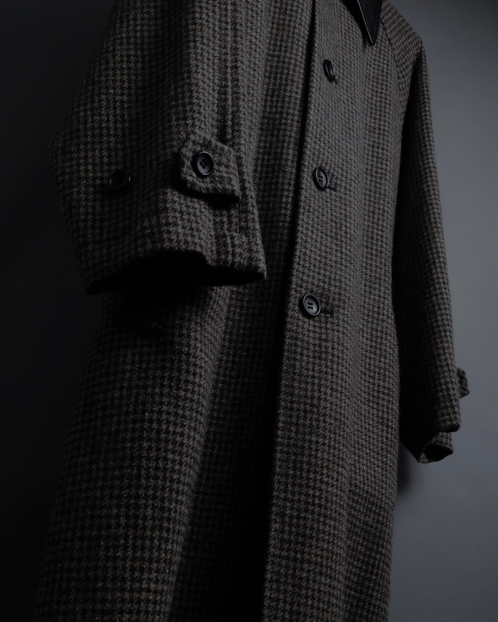 "tricot COMME des GARCONS" Leather collar design houndstooth pattern oversized long coat