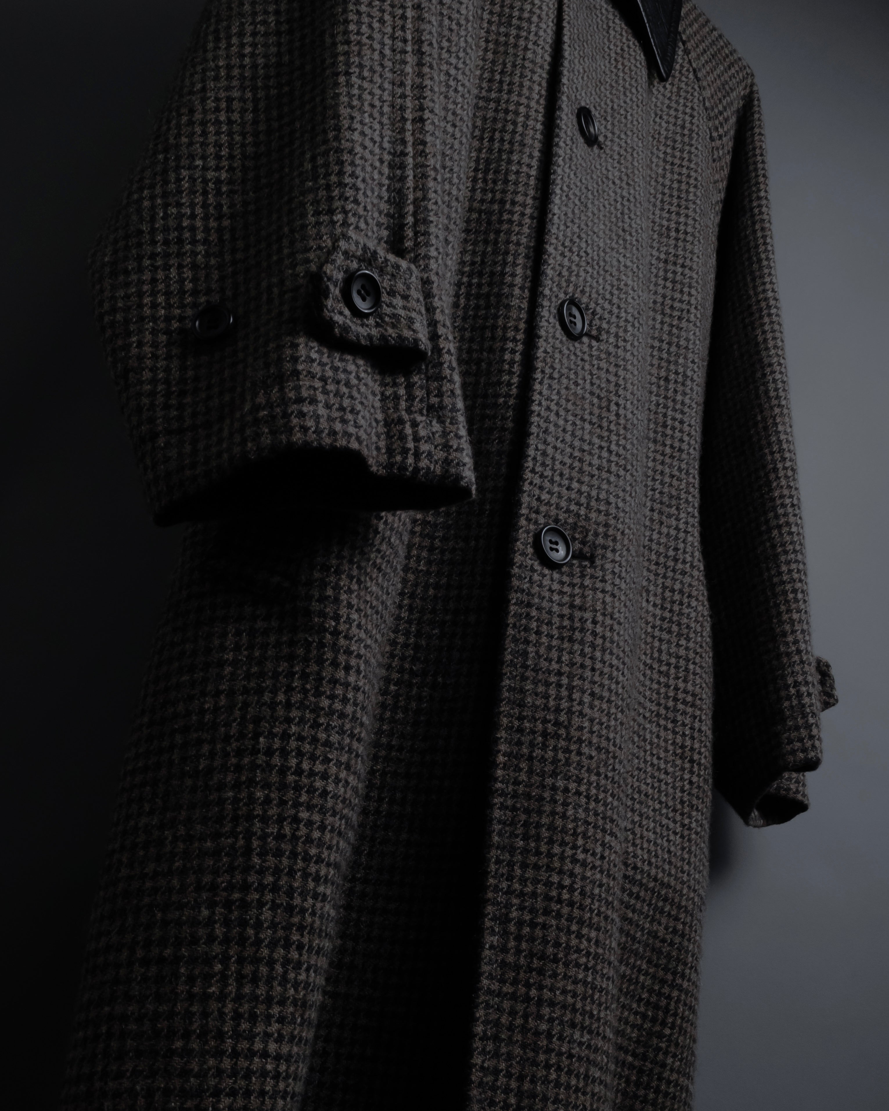 "tricot COMME des GARCONS" Leather collar design houndstooth pattern oversized long coat