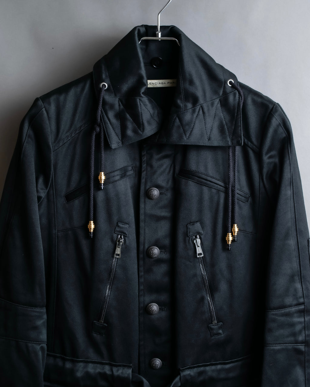 "BALENCIAGA" Glossy cotton military detail belted coat