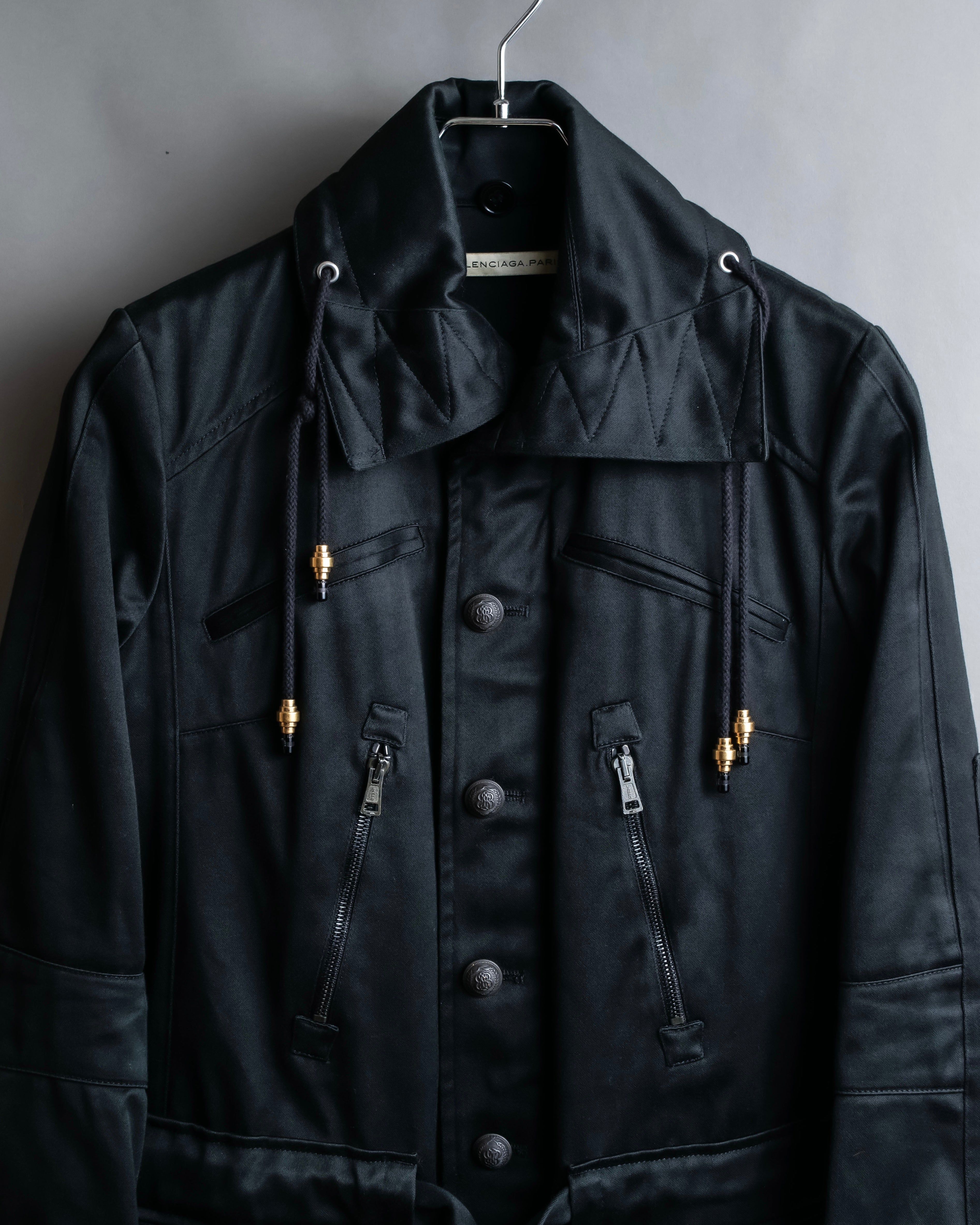 "BALENCIAGA" Glossy cotton military detail belted coat