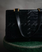 “YVES SAINT LAURENT” 90’s–Early 00’s Croc embossed leather woven stitch tote bag