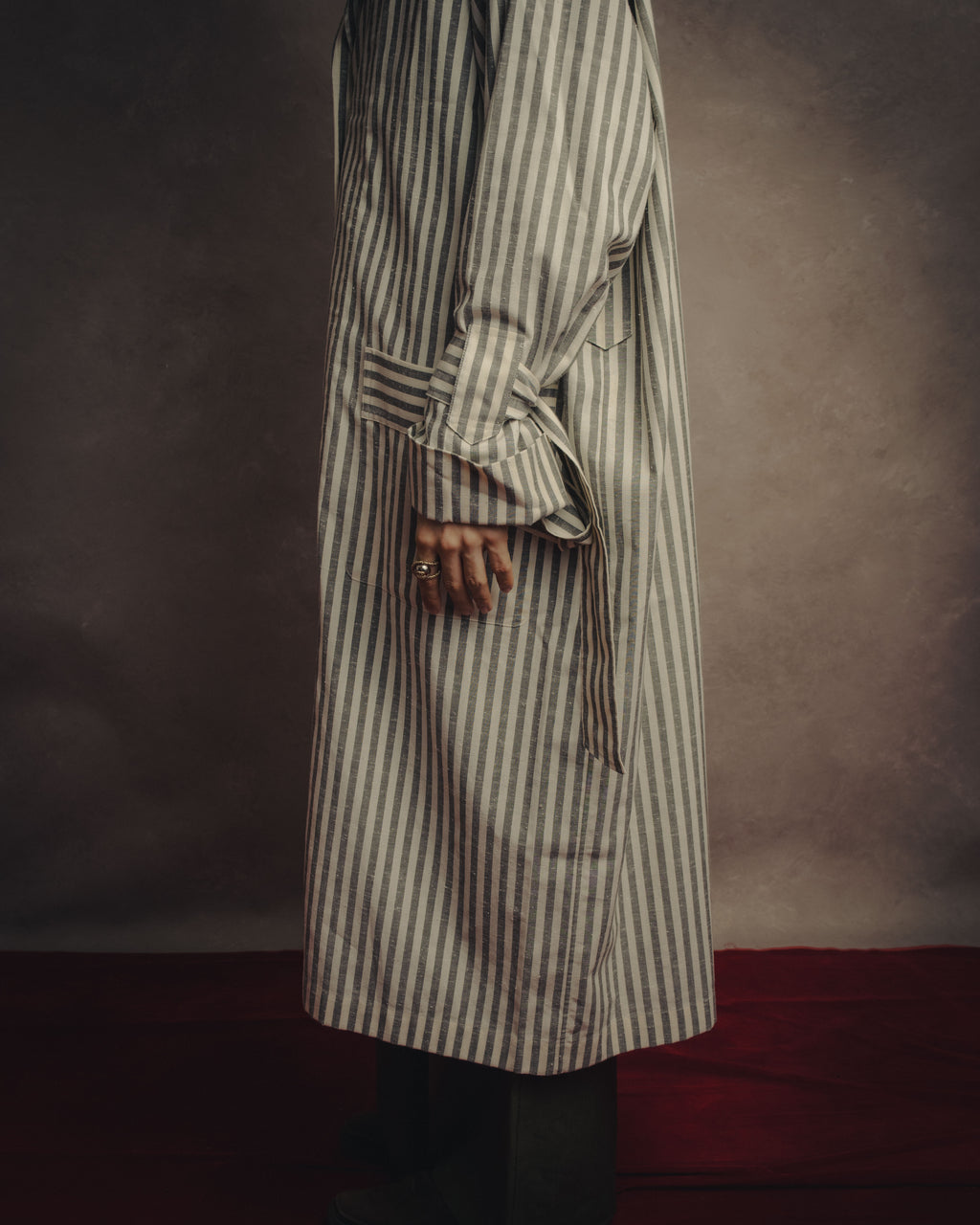 -SPECIAL- “LOEWE” 2010’s striped ribbon sleeve long gown coat