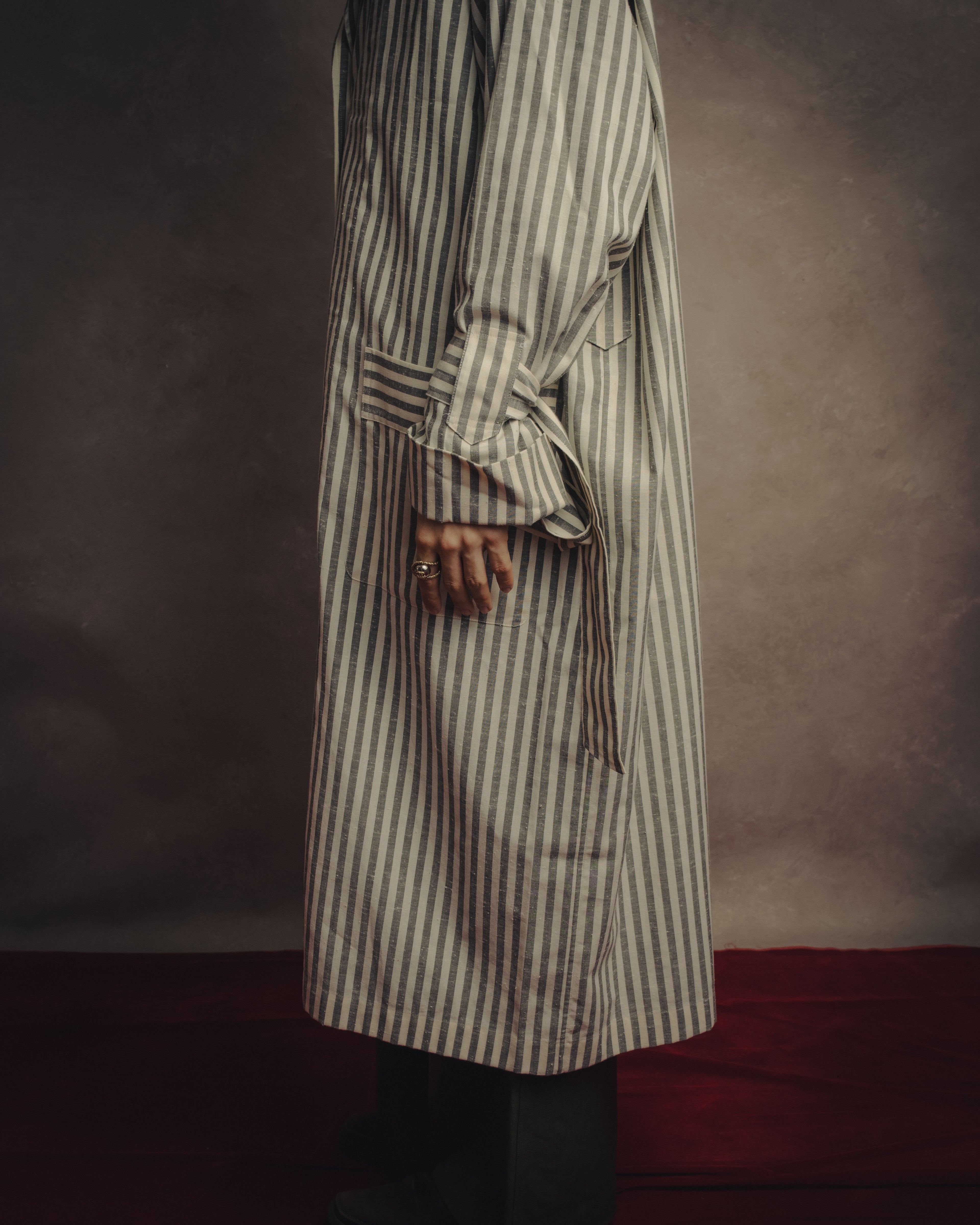 -SPECIAL- “LOEWE” 2010’s striped ribbon sleeve long gown coat