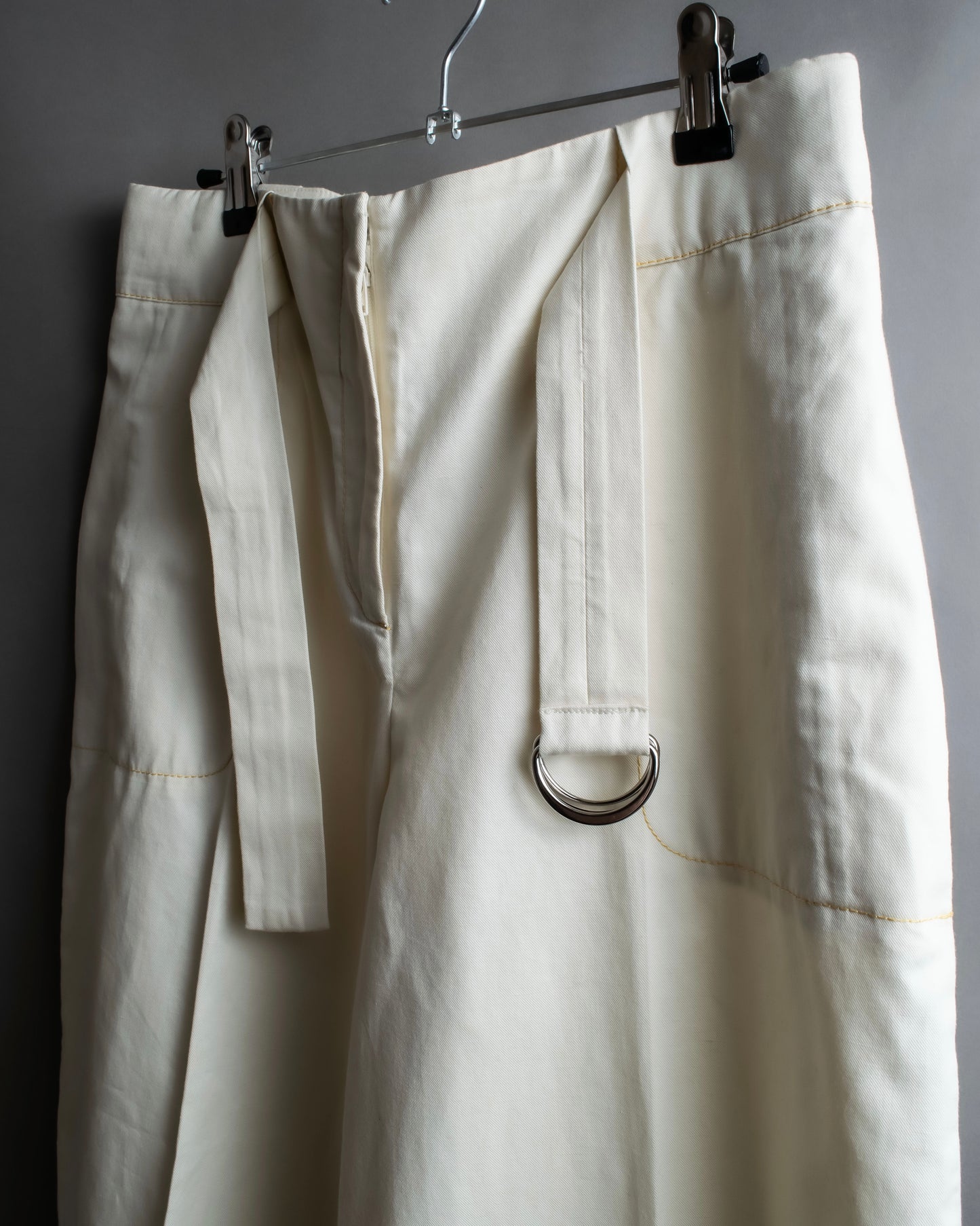 "MAISON MARGIELA" Wide flare silhouette belted cotton linen pants