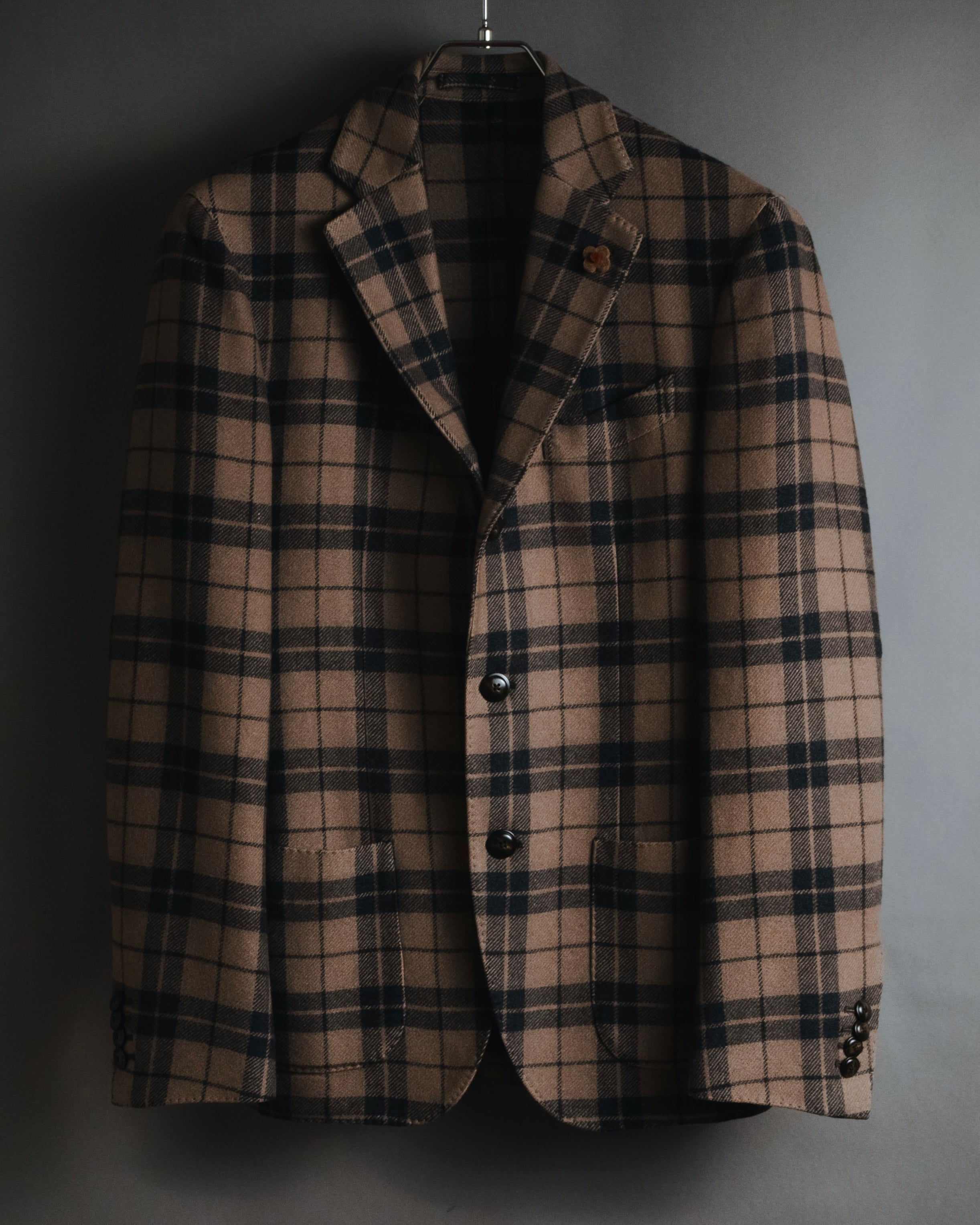 "LARDINI" Checked Three-Button Soft-Shoulder Tailored Jacket