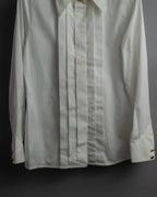 "CHANEL" Gold button design pleated white shirt