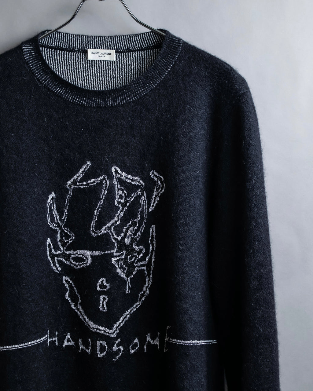 "Saint Laurent" Handsome face embroidery mohair blend oversized knit