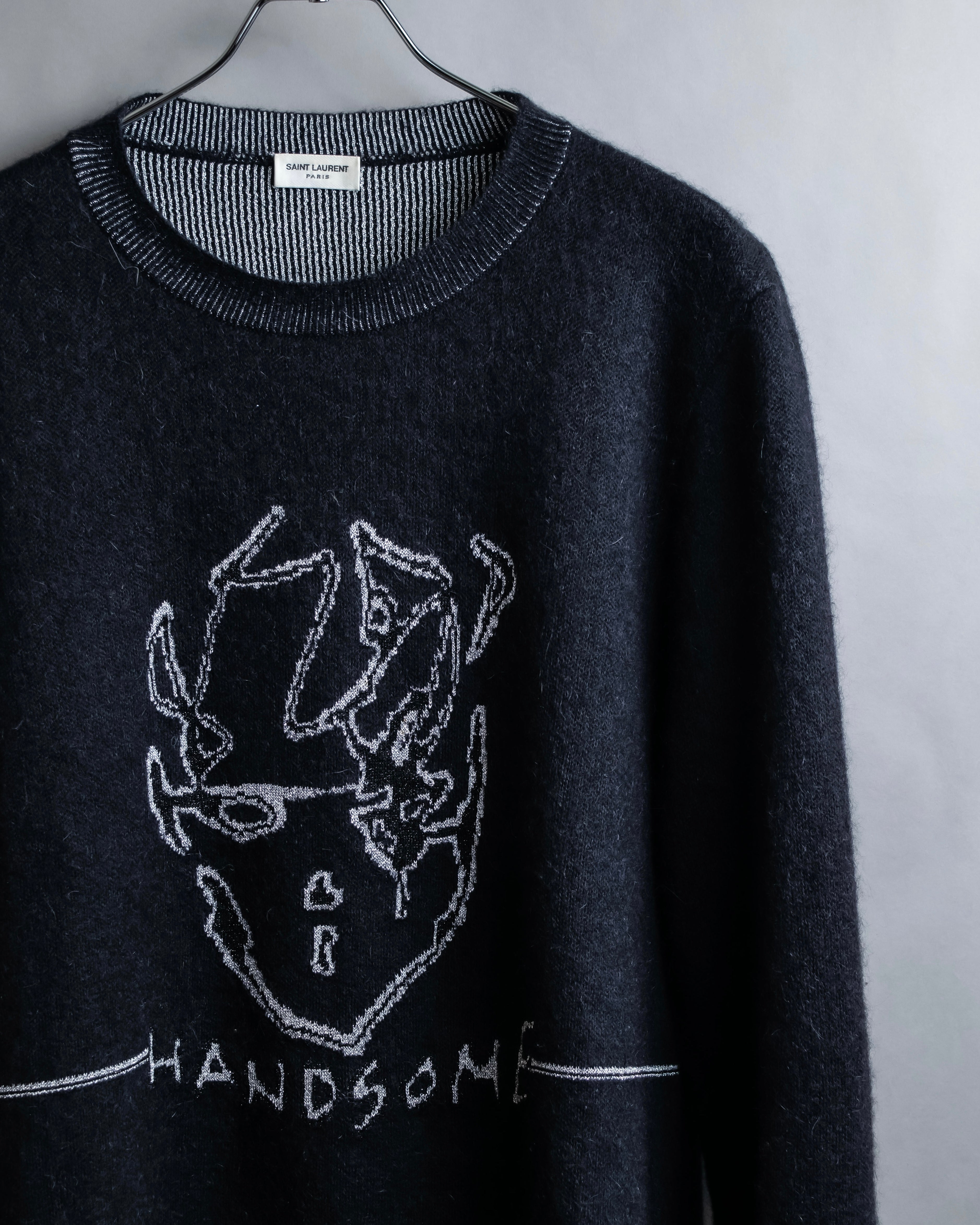 "Saint Laurent" Handsome face embroidery mohair blend oversized knit