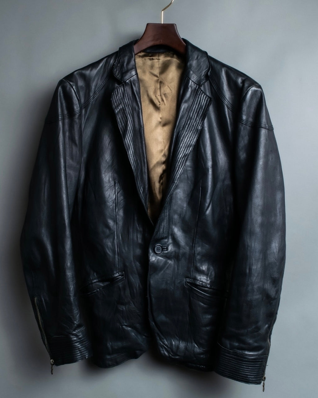 Leather Diagonal Single Jacket