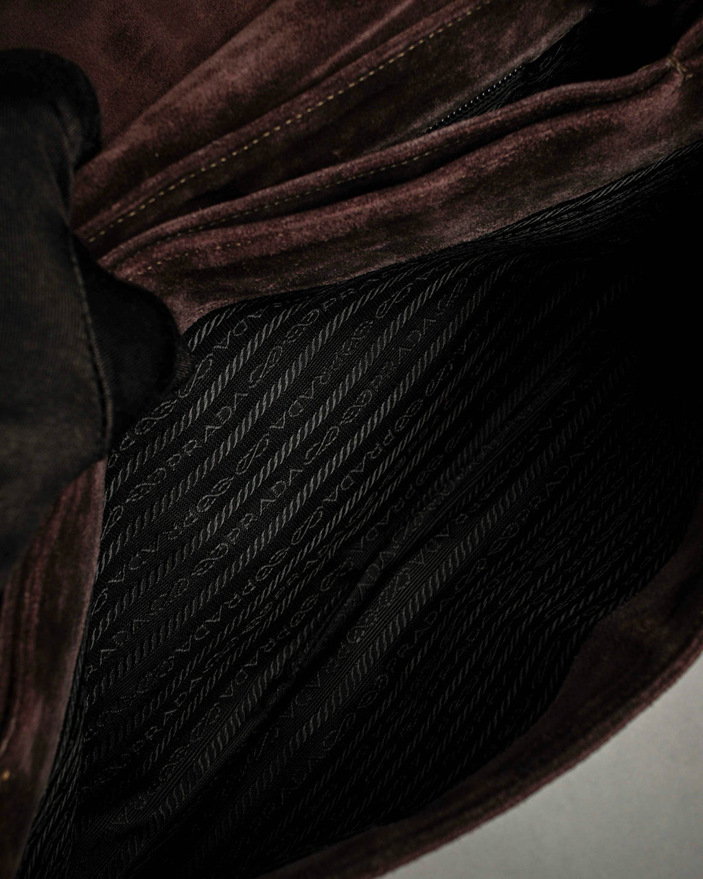 "PRADA" Leather loop strap design suede leather bag
