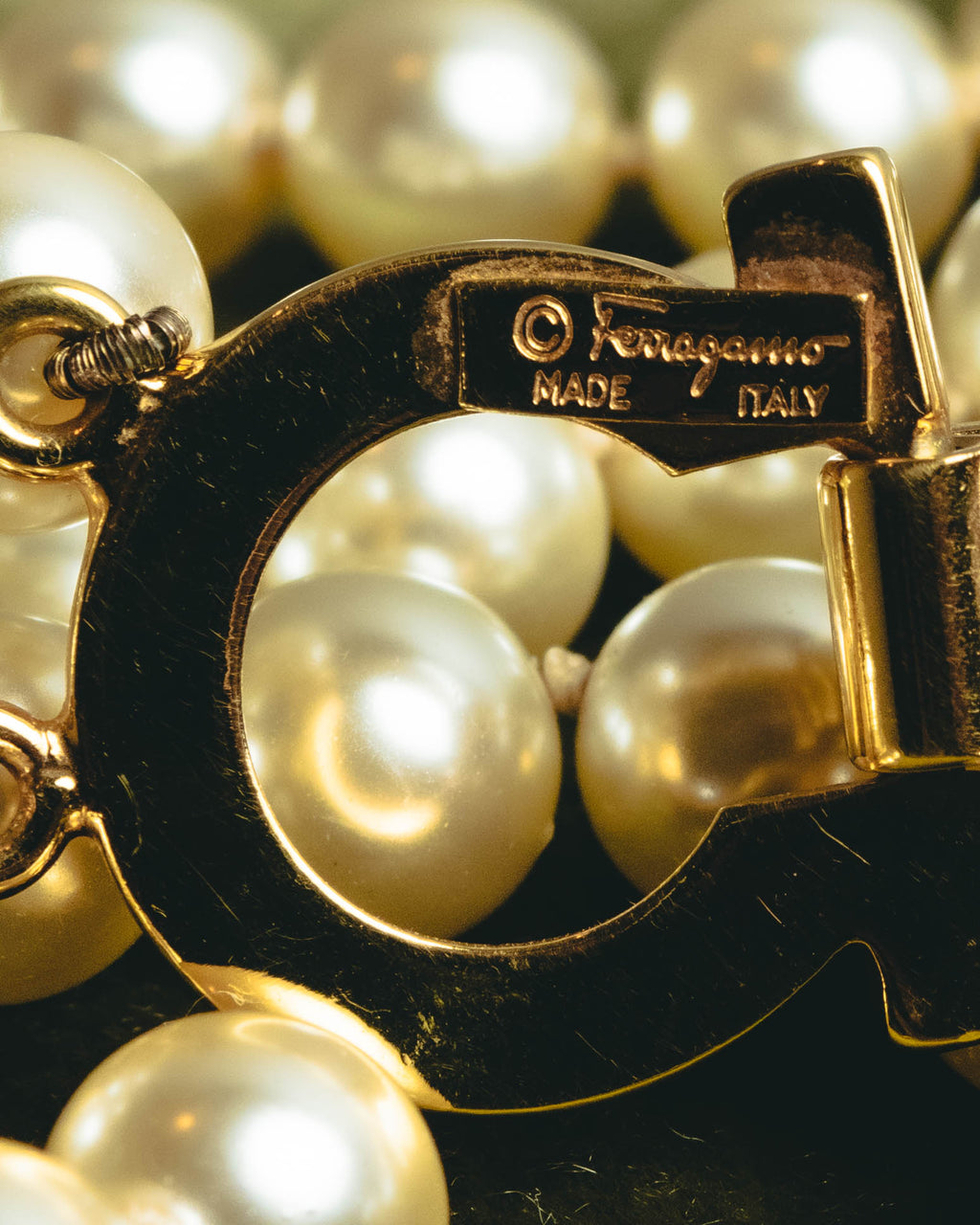 "Salvatore Ferragamo" 80's-90's Gancini three-strand pearl-style necklace