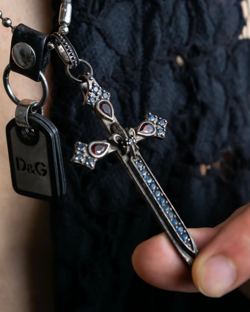 "DOLCE &amp; GABBANA" Dog tag &amp; sword motif combination necklace