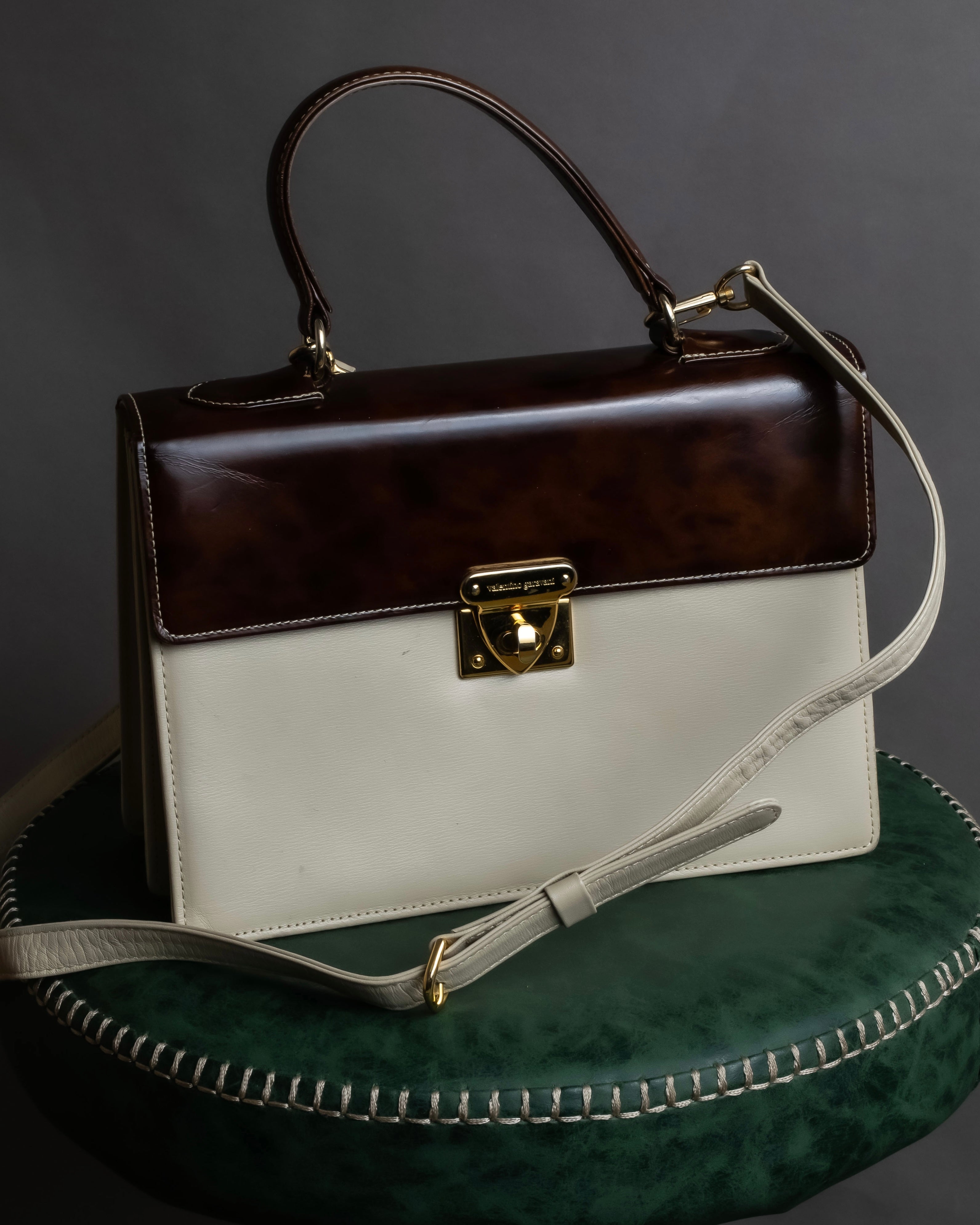 "Valentino Garavani" Square form bicolor 2way leather bag