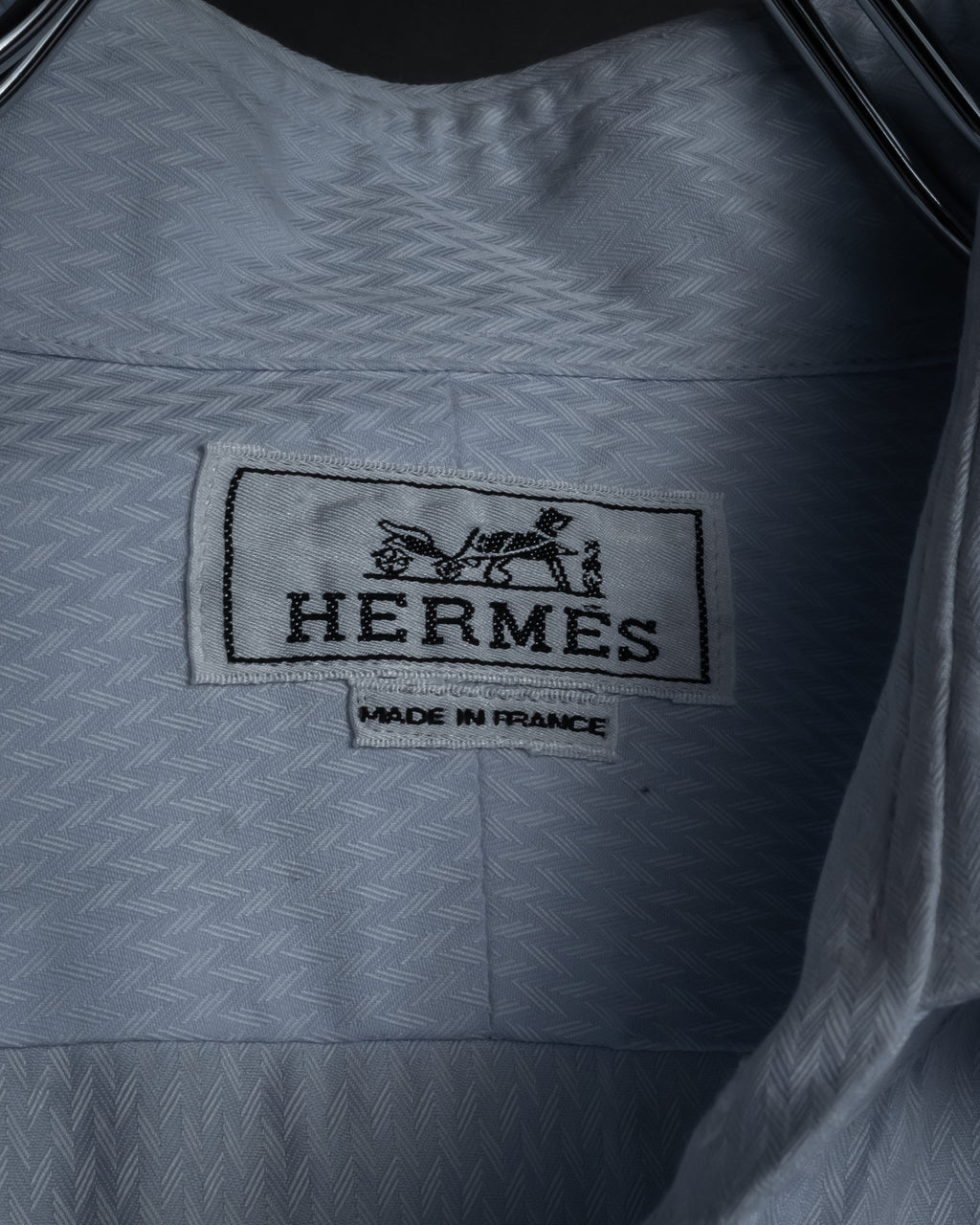 “HERMES” 80’s clou de selle-button jacquard dress shirt