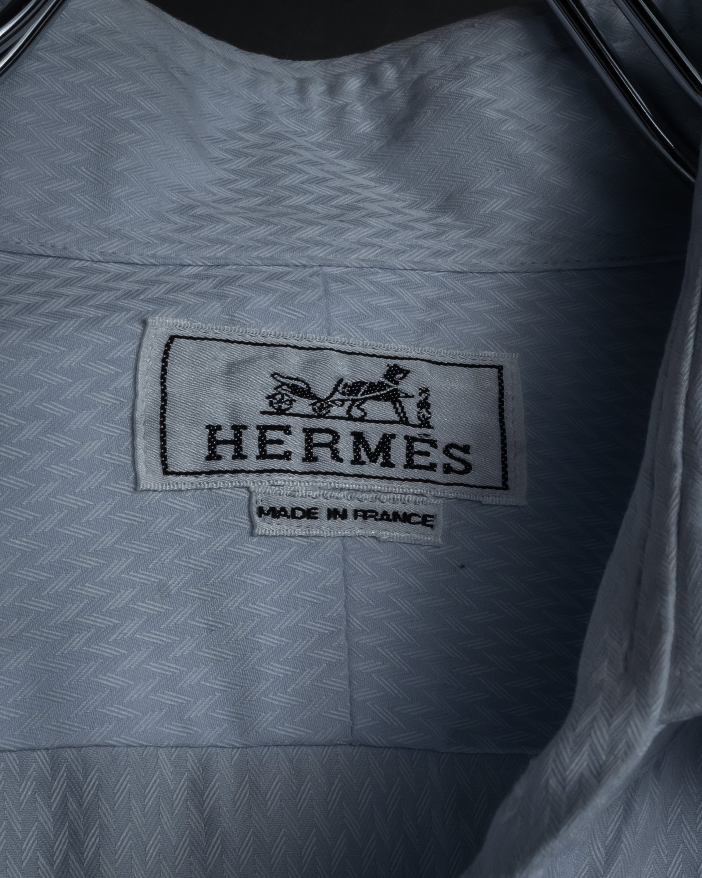 “HERMES” 80’s clou de selle-button jacquard dress shirt