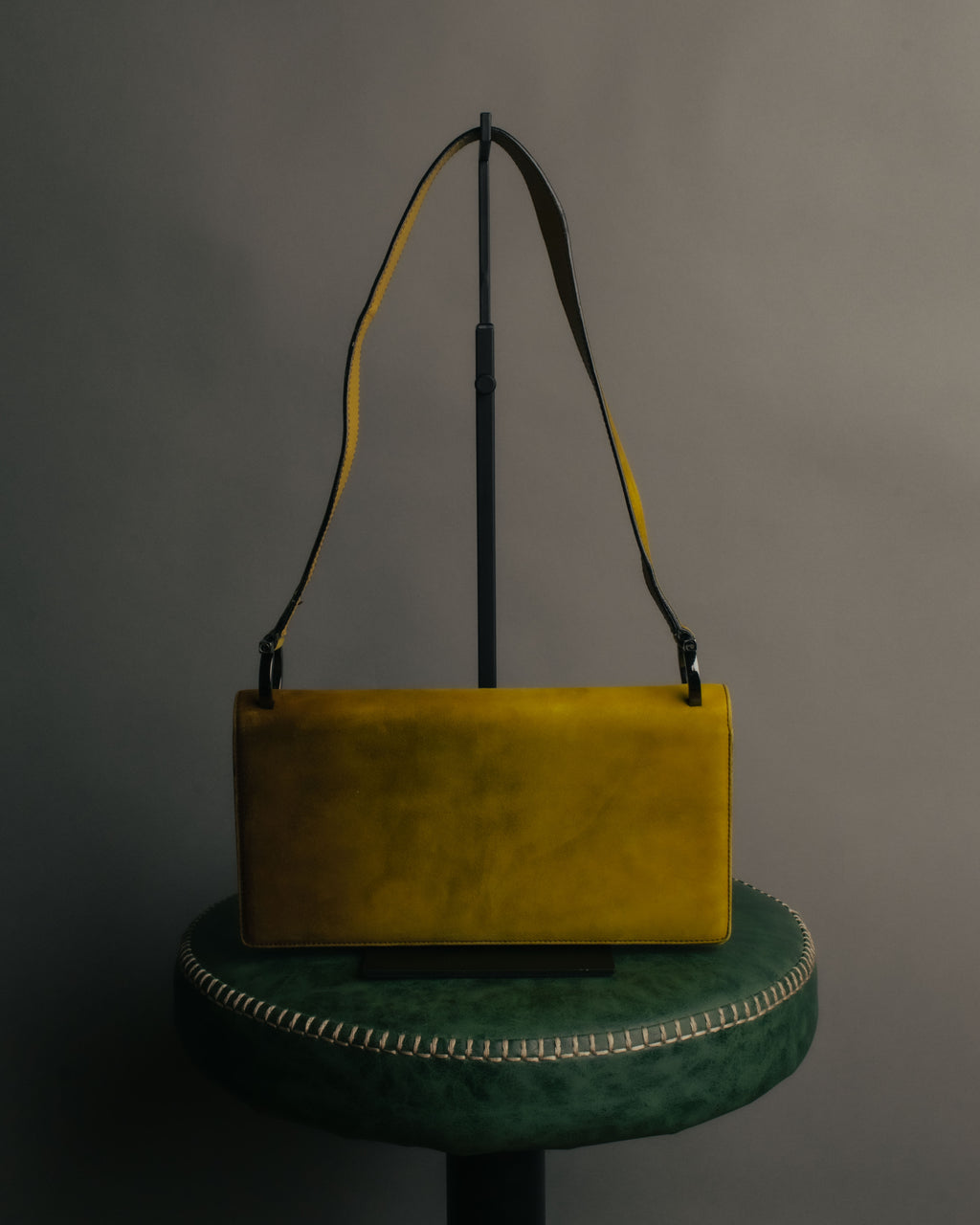 "Salvatore Ferragamo" 90's-00's Mustard yellow suede shoulder bag with oversized Gancini
