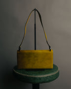 "Salvatore Ferragamo" 90's-00's Mustard yellow suede shoulder bag with oversized Gancini