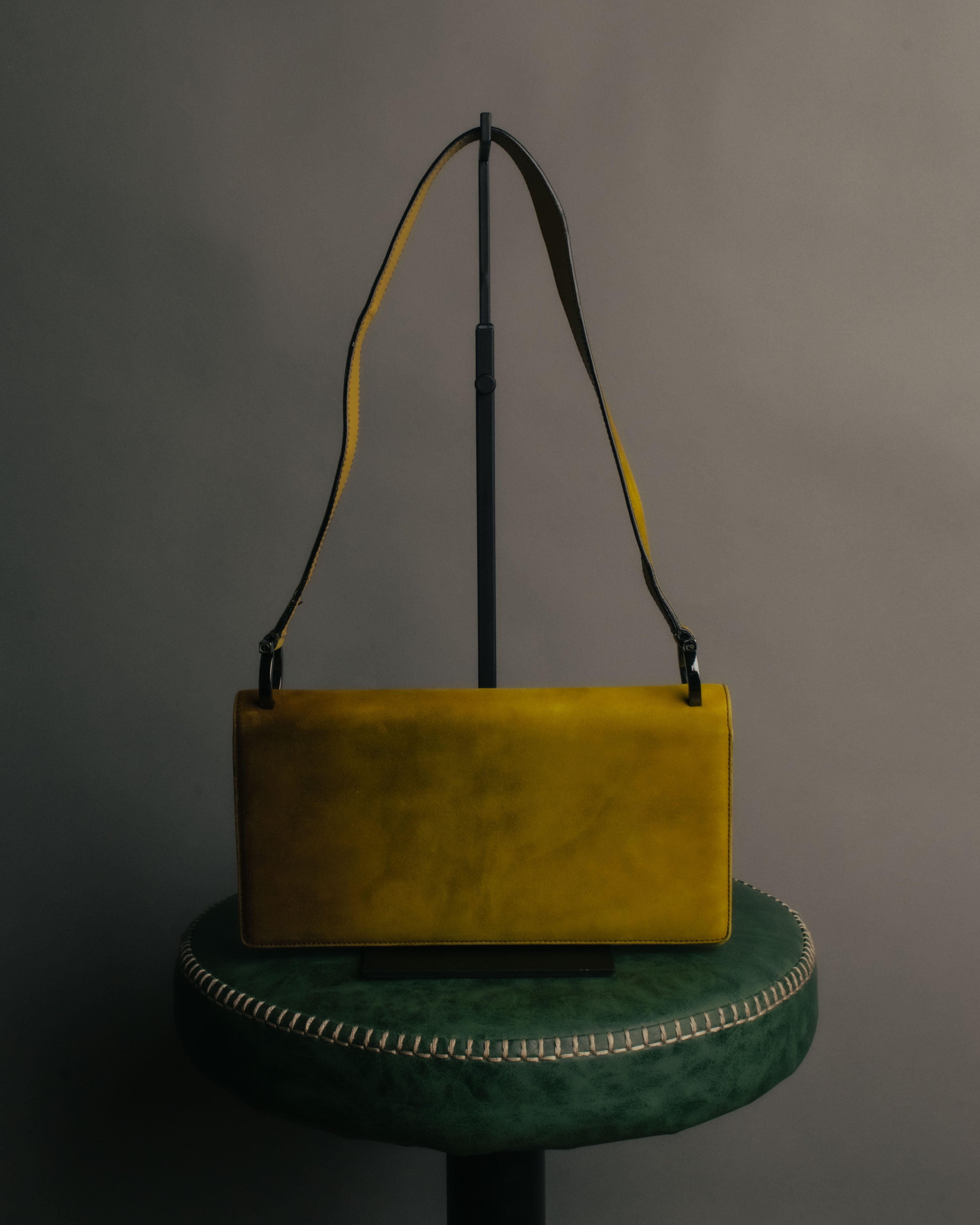 "Salvatore Ferragamo" 90's-00's Mustard yellow suede shoulder bag with oversized Gancini