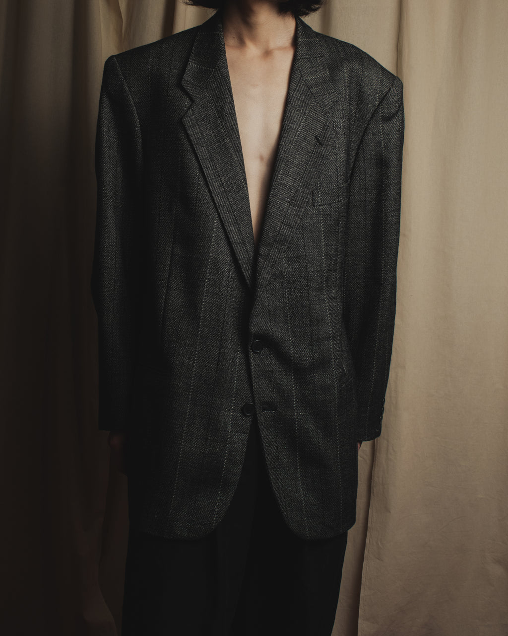 Chaqueta entallada de tweed de espina de pescado estructurado de los años 70-80 de Yves Saint Laurent