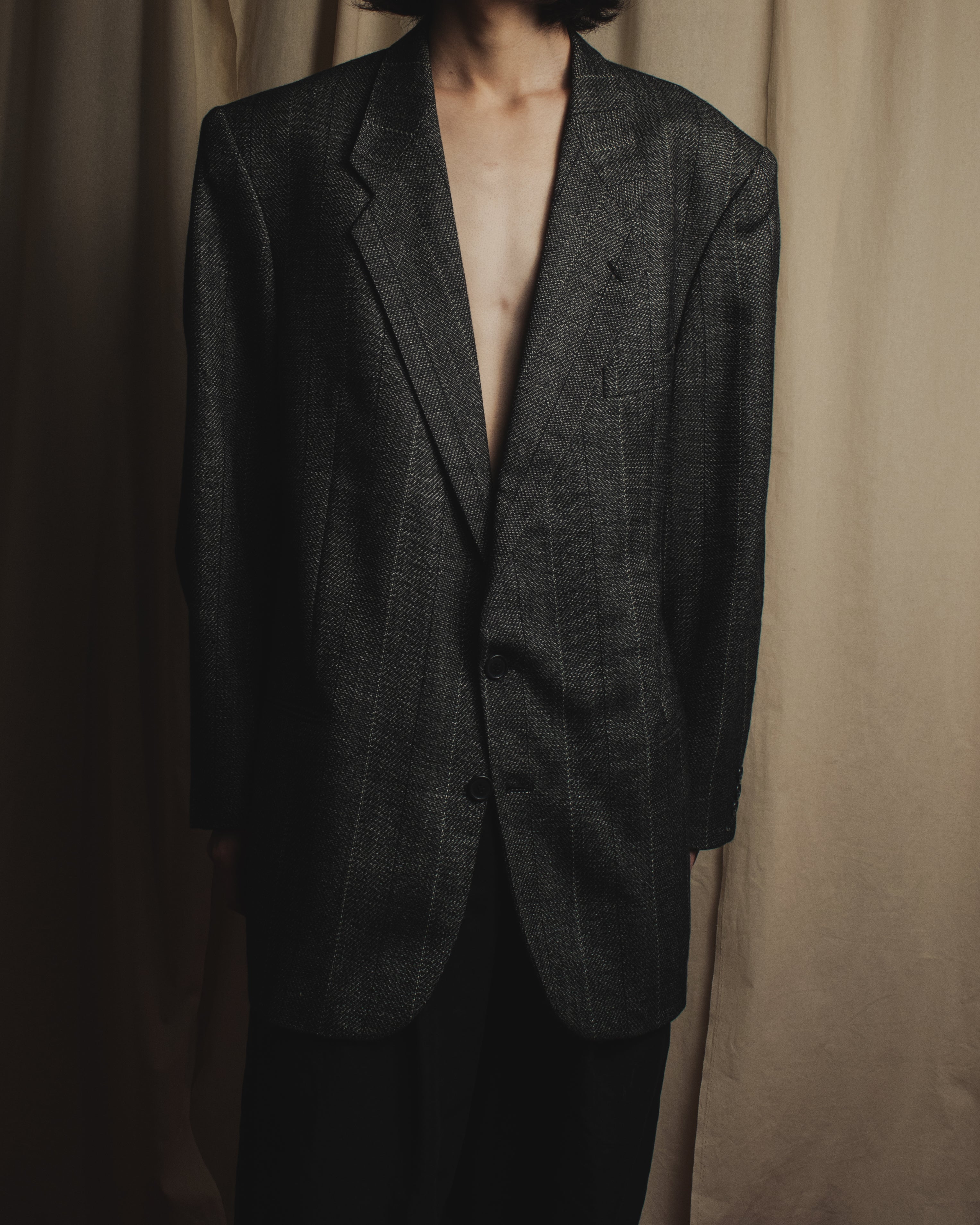 "YVES SAINT LAURENT" 70’s-80’s structured herringbone tweed tailored jacket