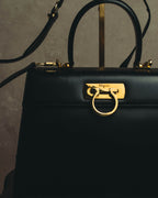 "Salvatore Ferragamo" 80's-90's Structured leather top handle bag
