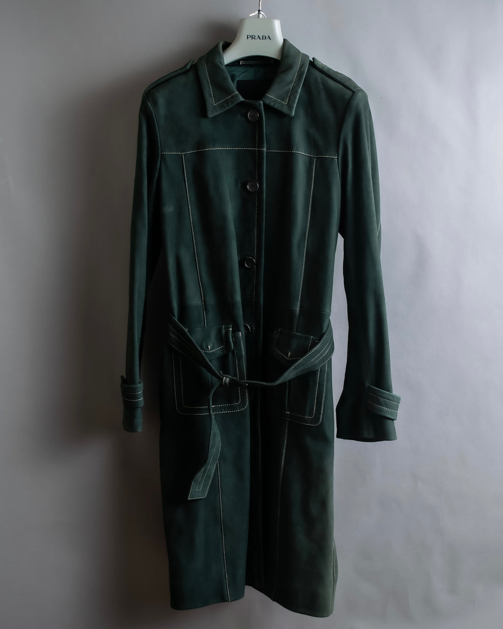 "PRADA" Stitching design suede belted coat