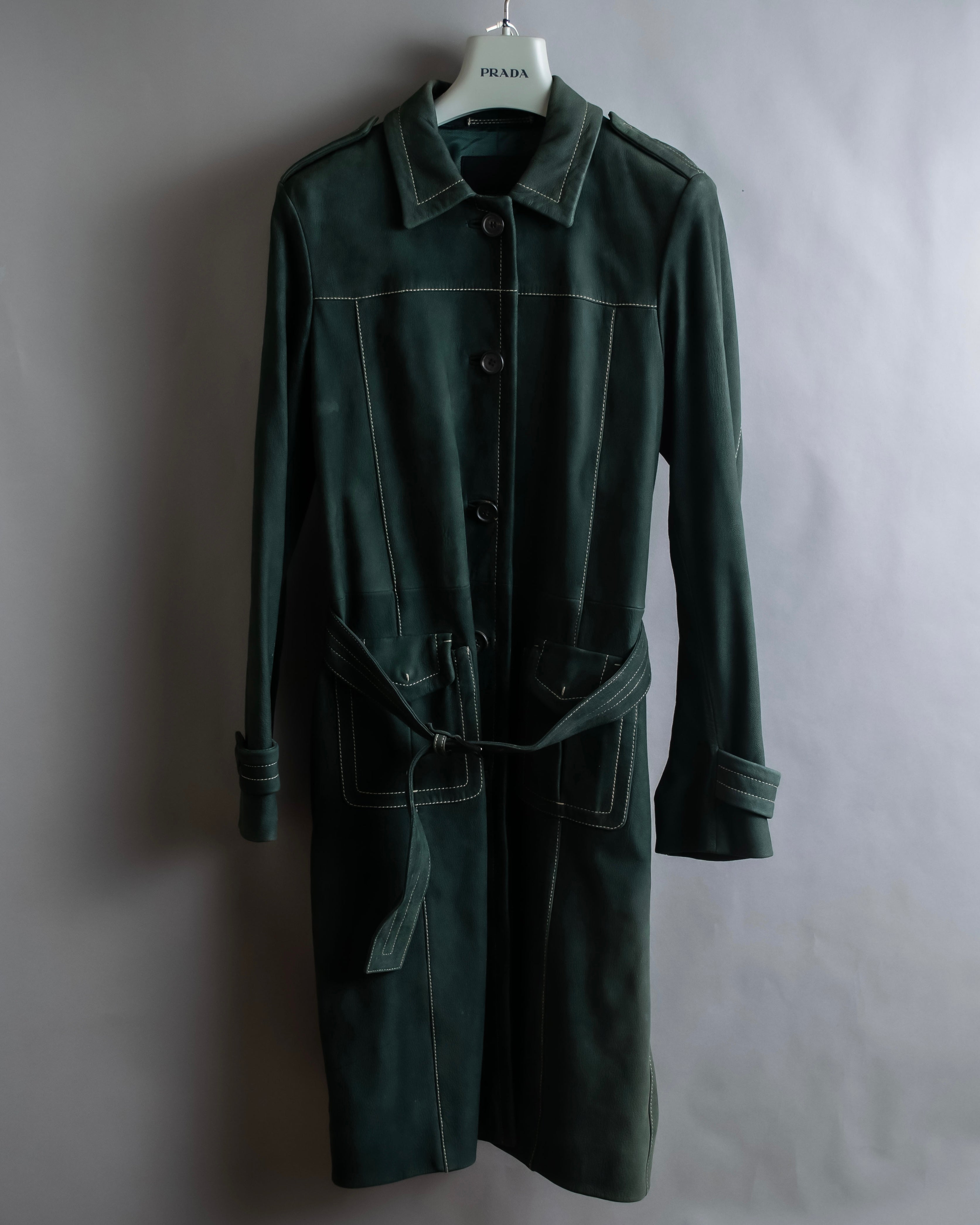 "PRADA" Stitching design suede belted coat