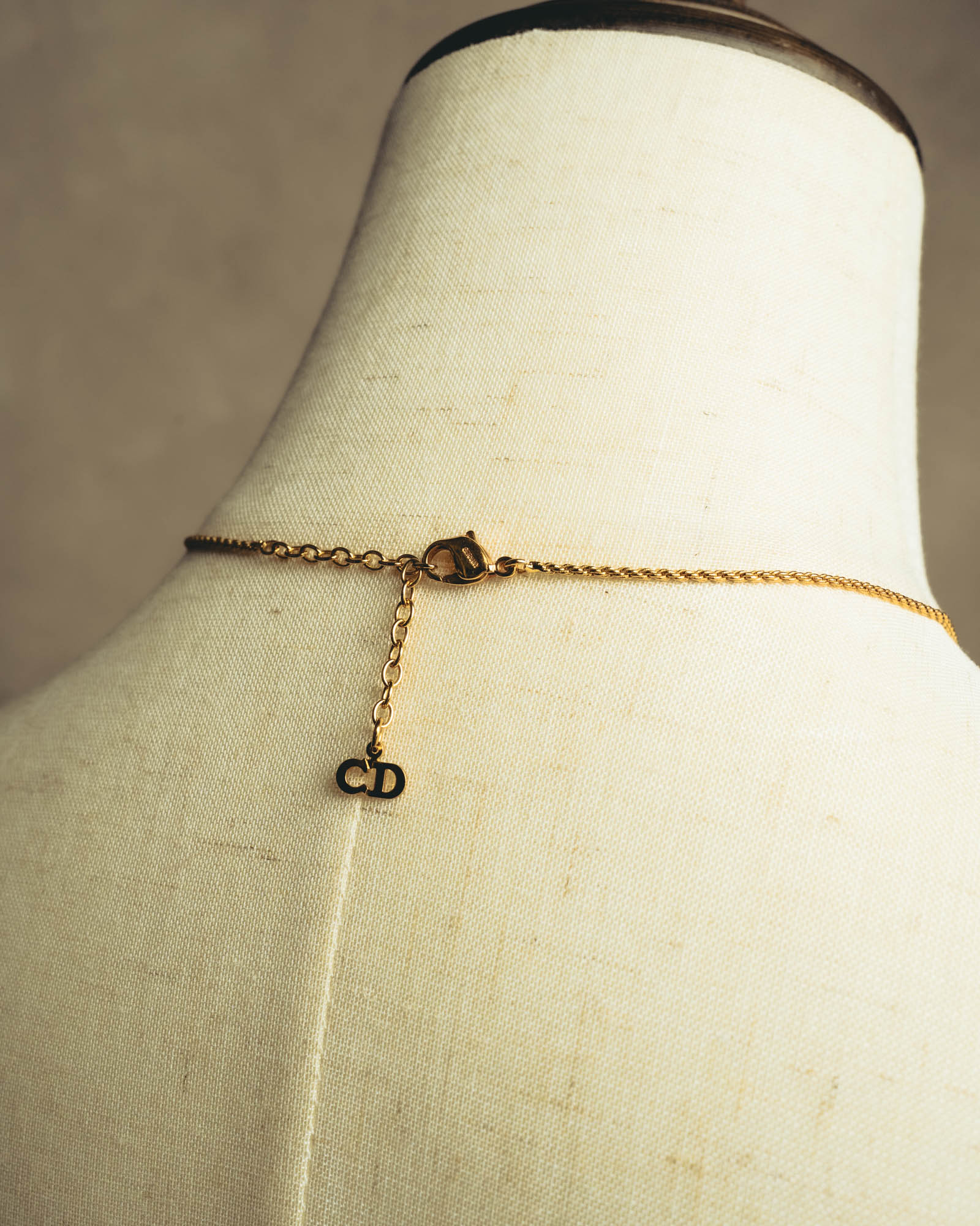"Christian Dior" 80's-90's Gold monogram pendant necklace