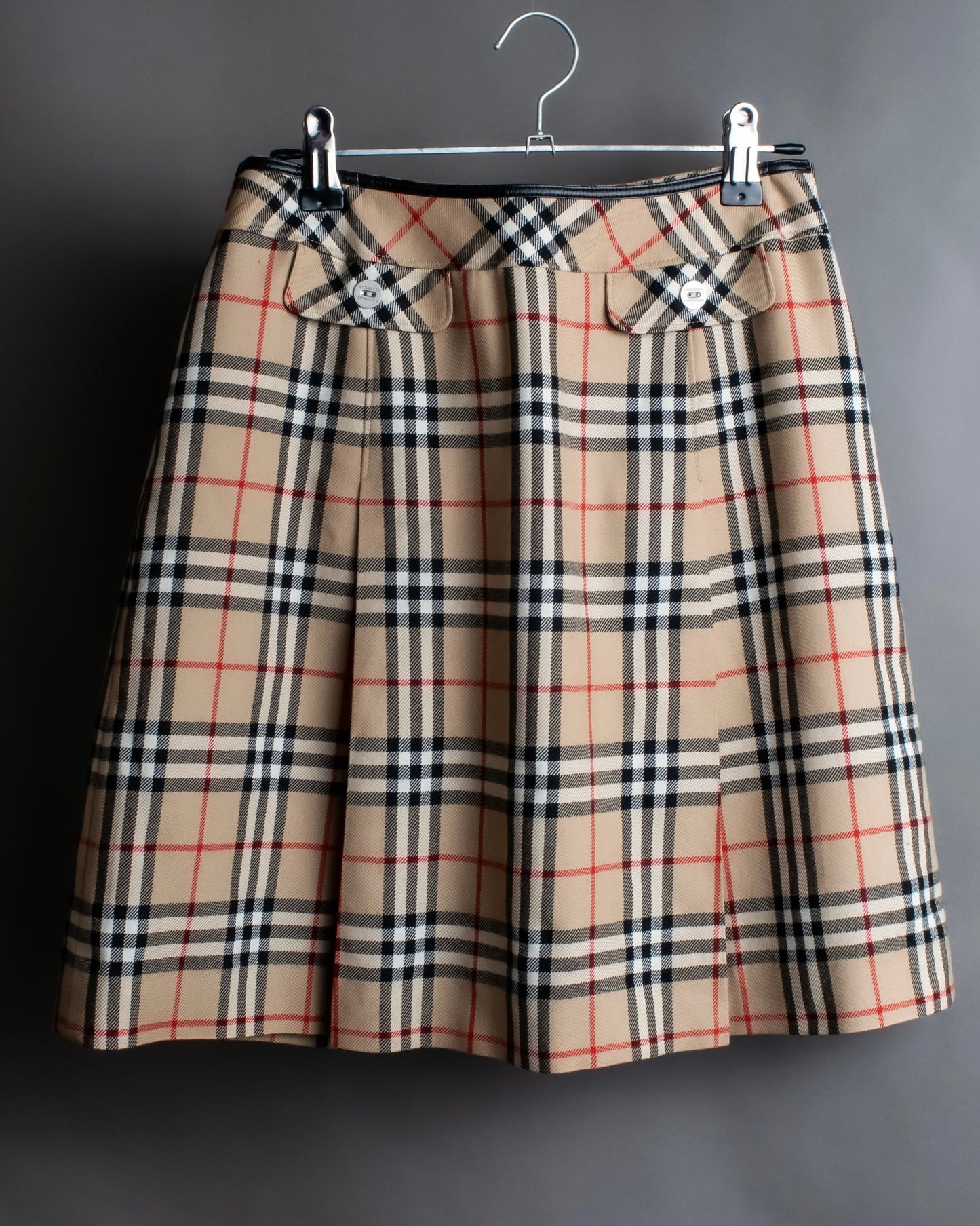 "BURBERRY" Nova check pattern box pleats mid length skirt