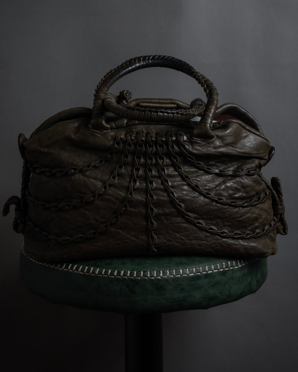 "FALORNI" Braided leather dome boston bag
