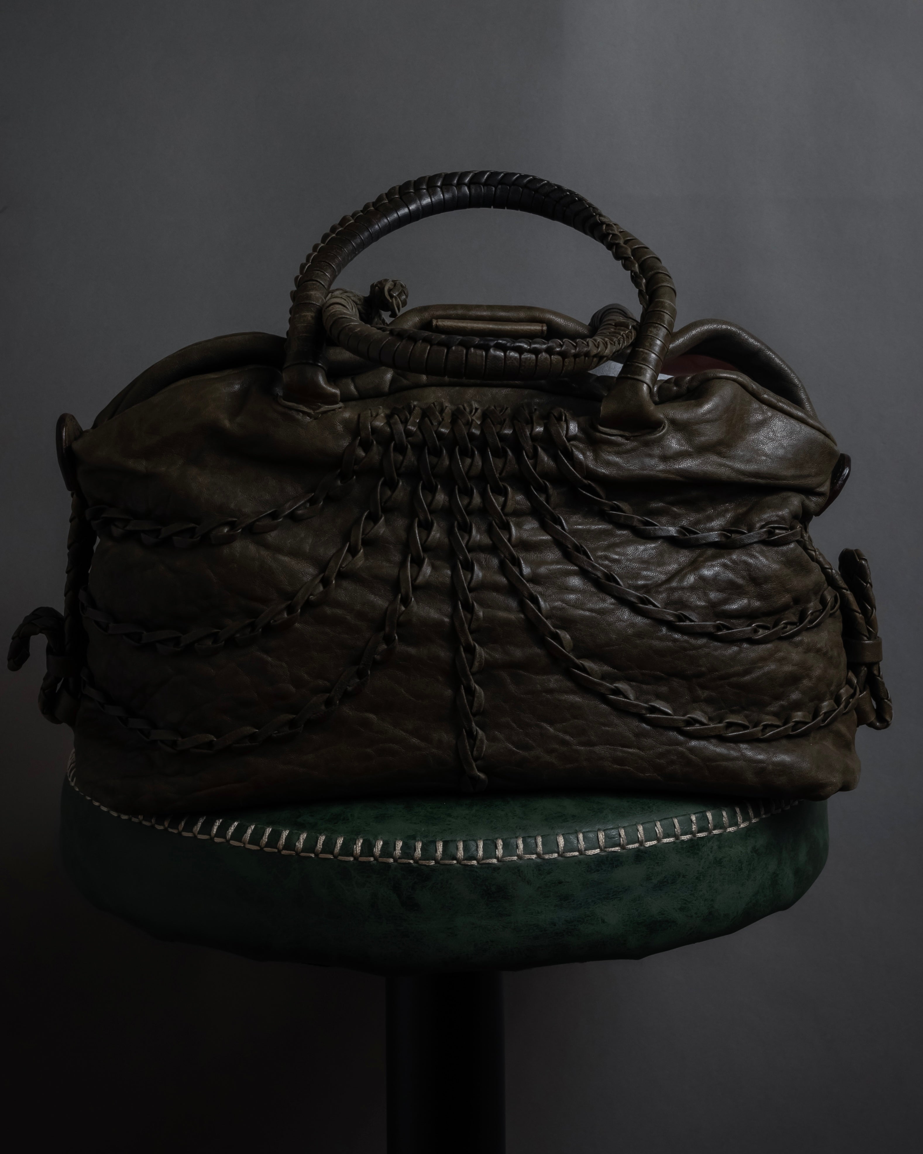 "FALORNI" Braided leather dome boston bag