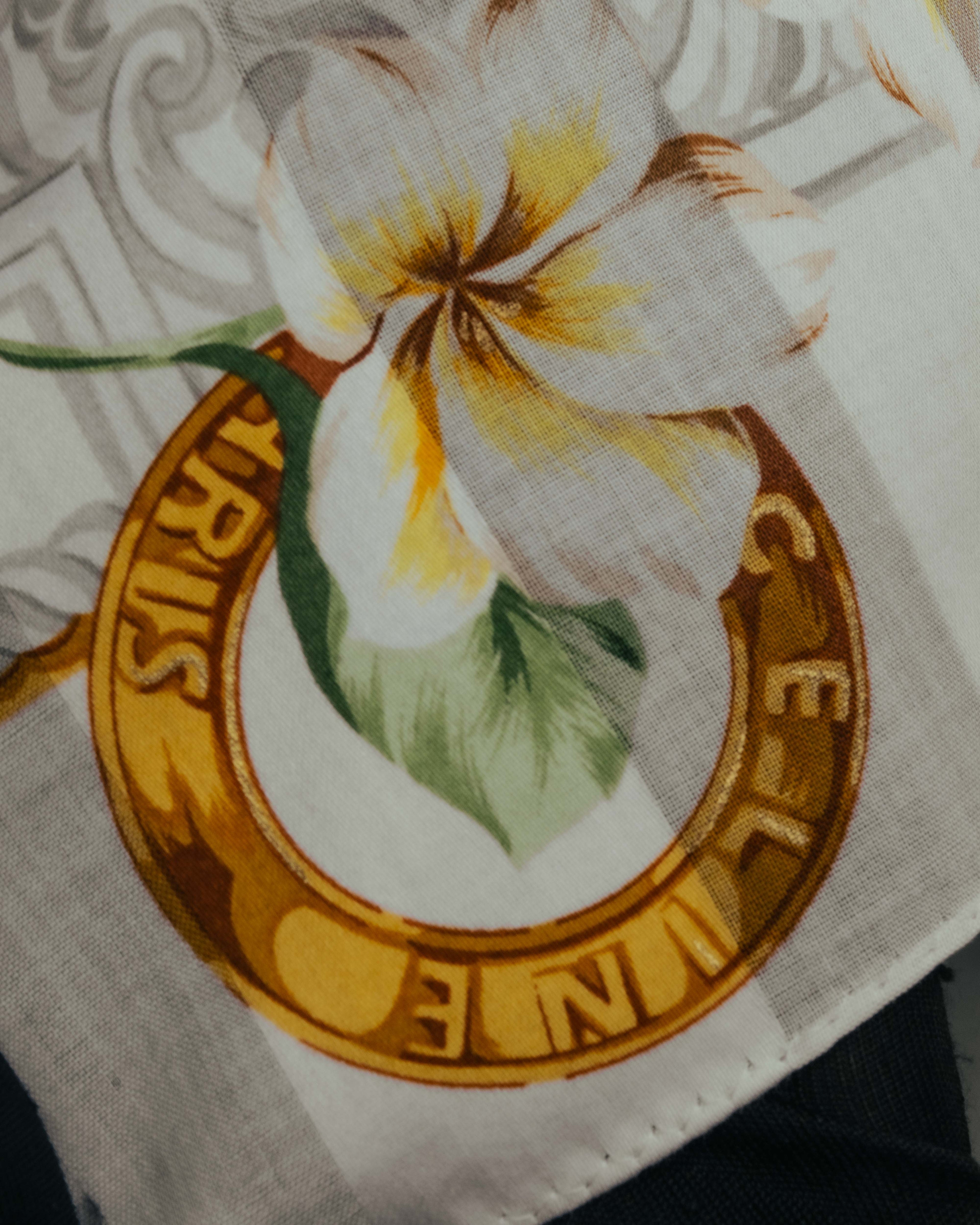 "CELINE" 90's Floral logo cotton square scarf