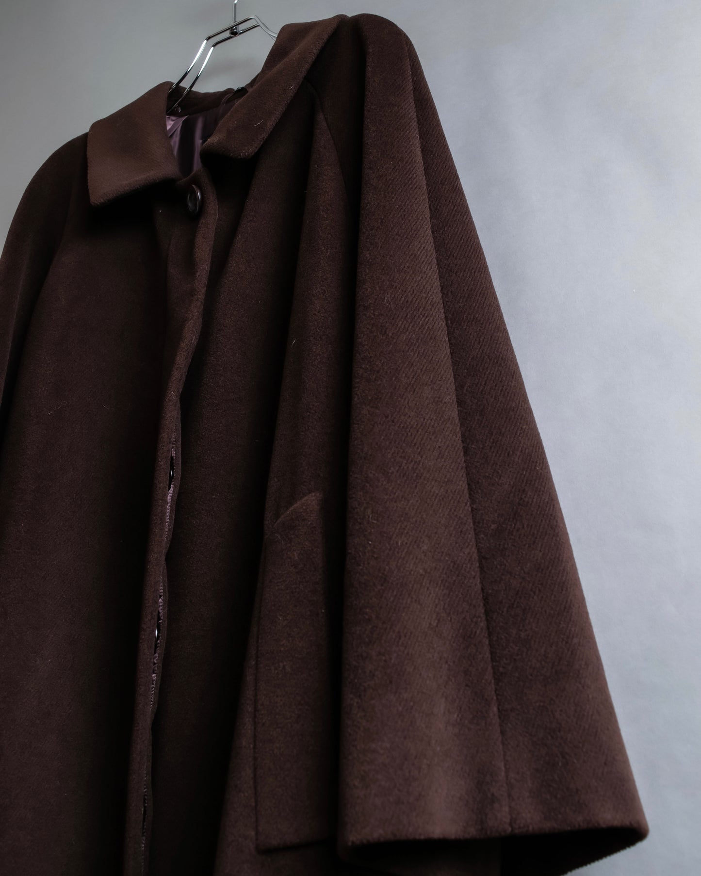 "BURBERRYS" Fly front deep brown soutien collar super long coat