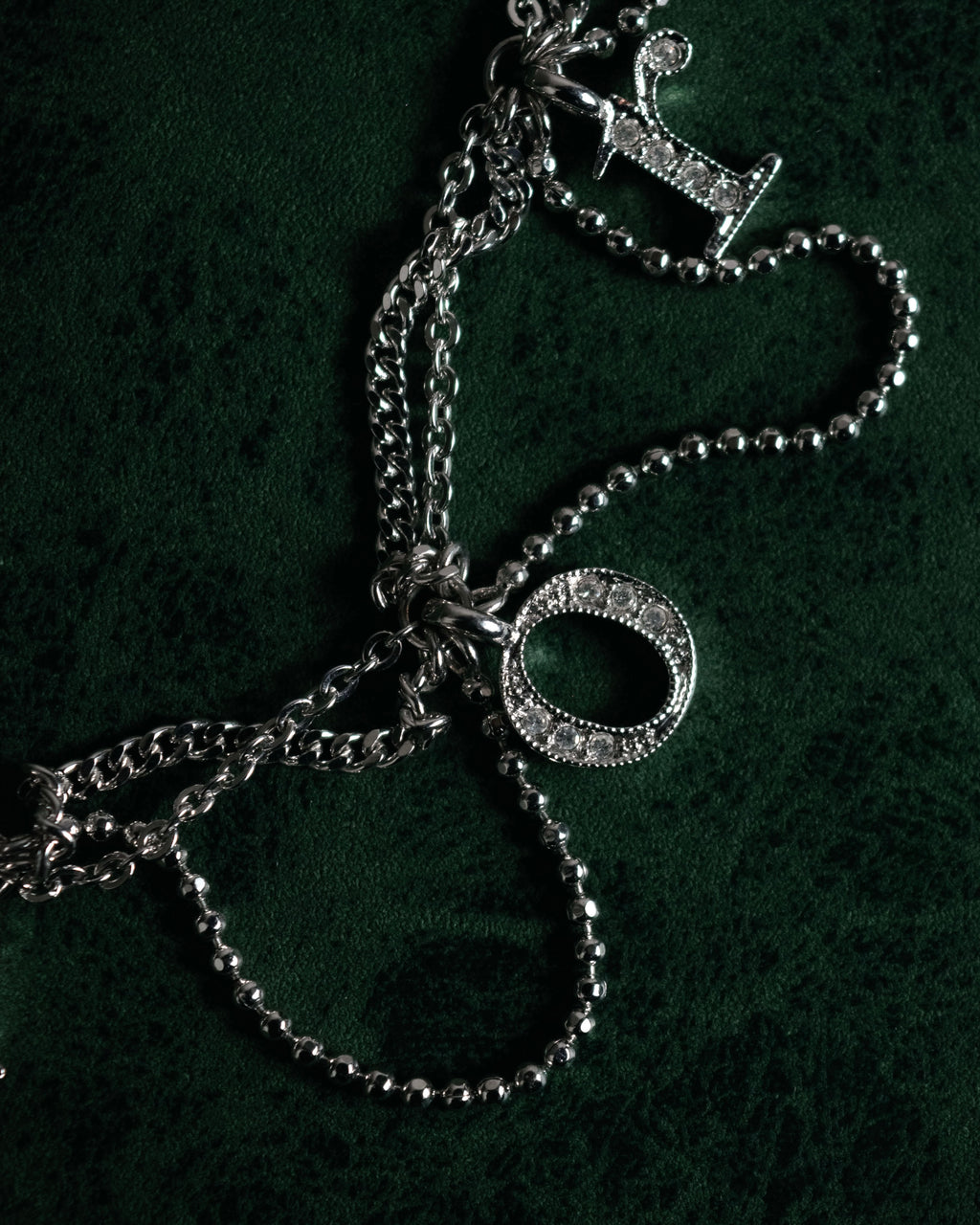 "Christian Dior" 00’s pavé letter charm multi chain bracelet