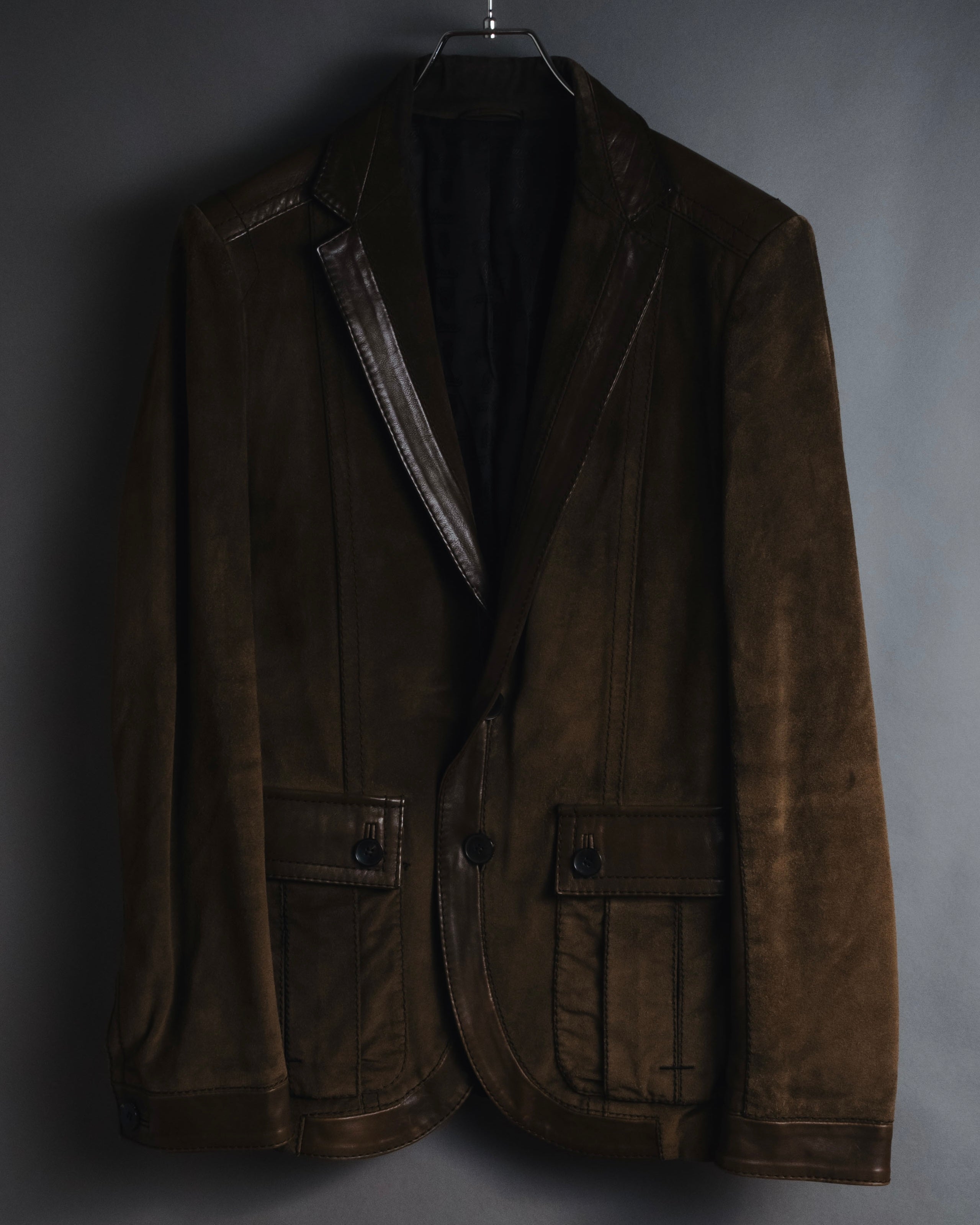 "GUCCI"Mid 2000s suede & smooth leather combination tailored jacket