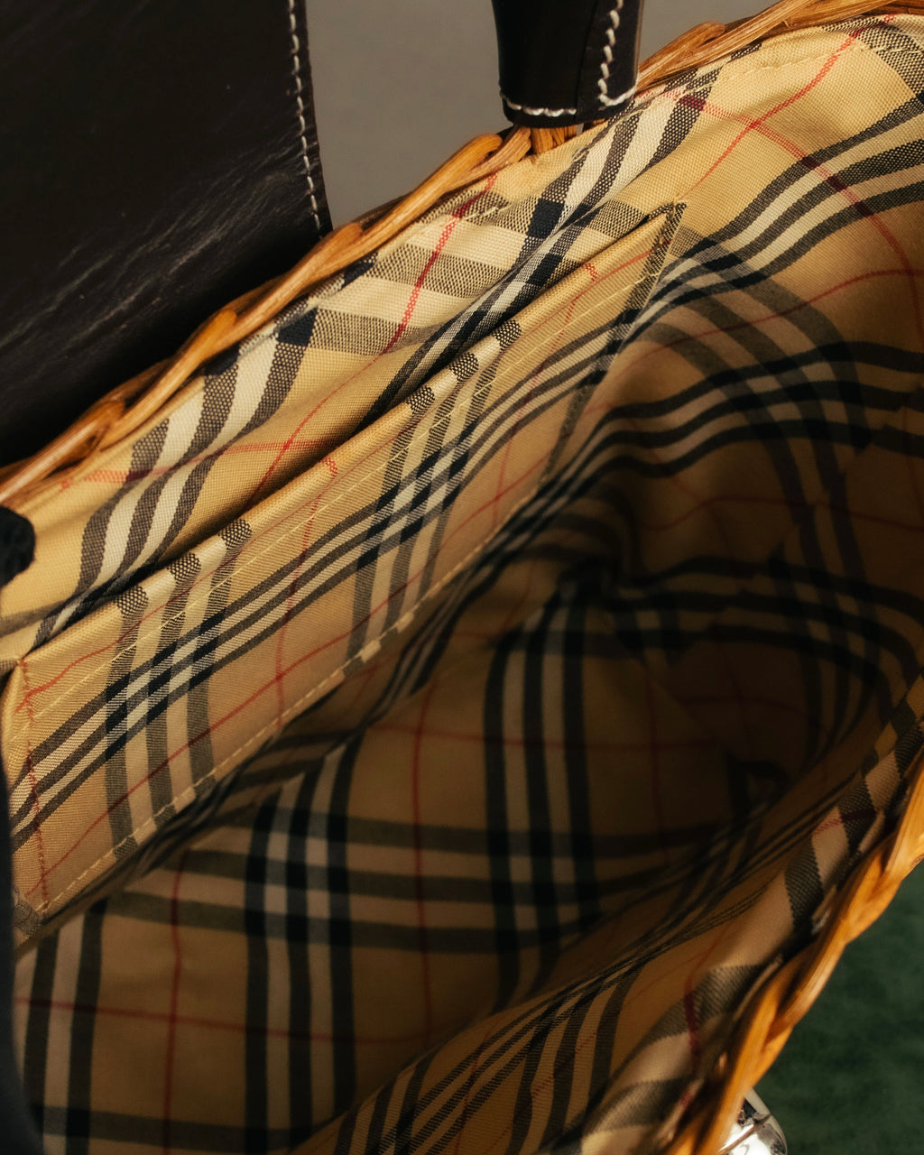 “BURBERRY BLUE LABEL” 00’s Rattan check lining basket bag