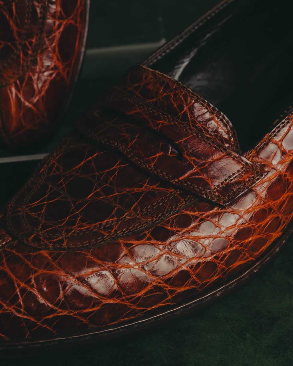 "PRADA" 90's-00's Croc embossed leather penny loafers