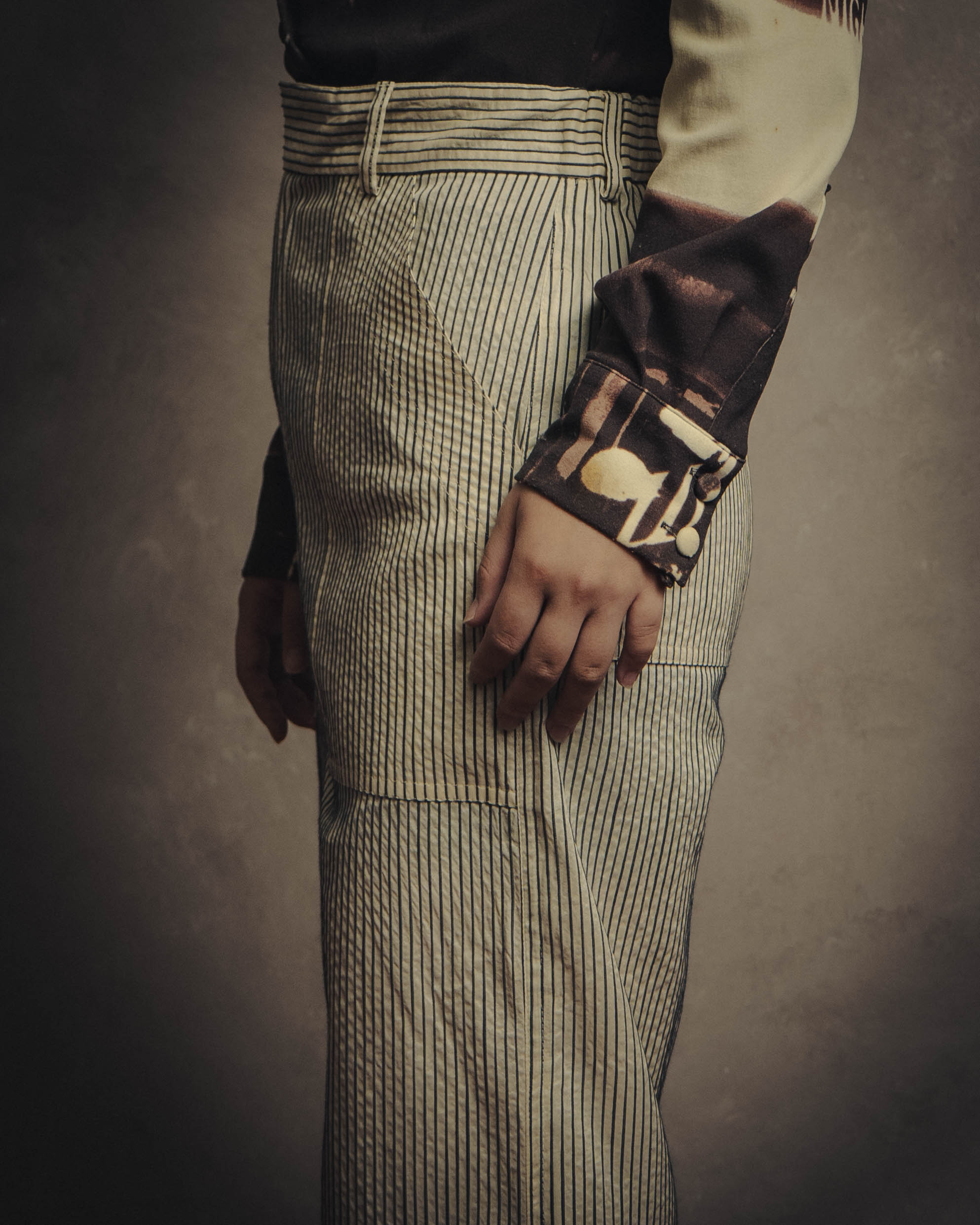 -SPECIAL- “Christian Dior” 20’s silk cotton striped straight trousers