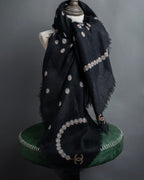 "CHANEL" Pearl fringe design gauze scarf