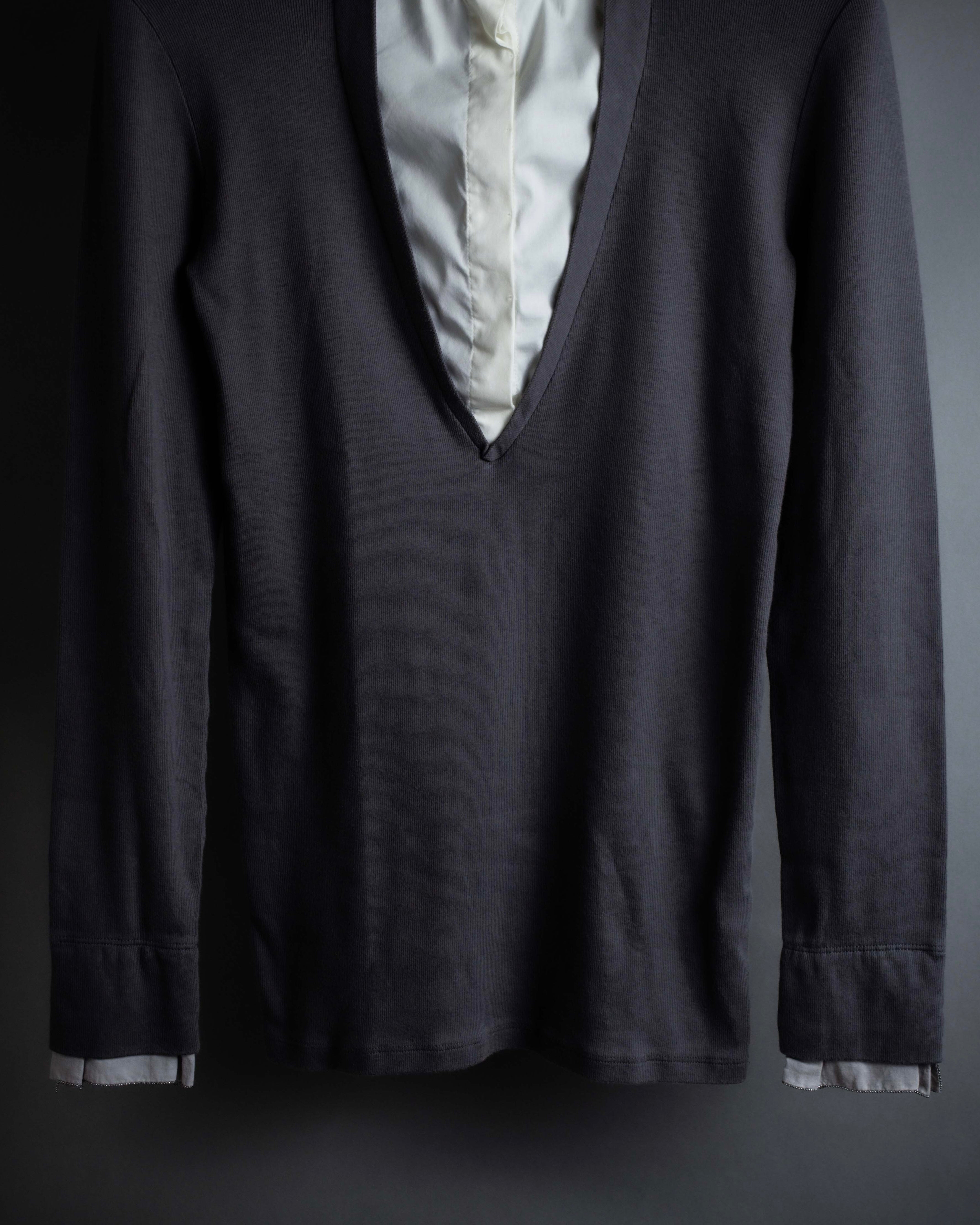 "BRUNELLO CUCINELLI" Layered shirt docking design knit pullover