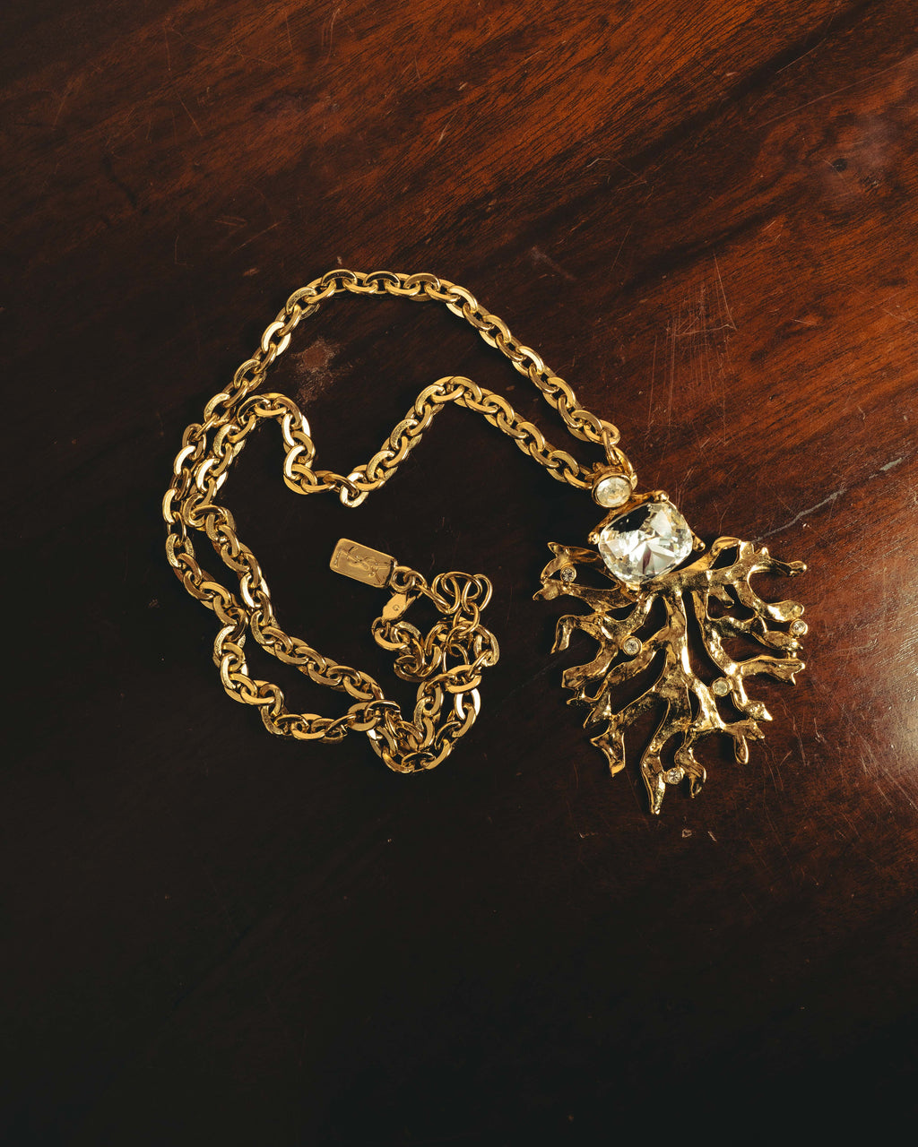 -SPECIAL- "Yves Saint Laurent" 90's-00's Sculptural coral motif crystal pendant necklace