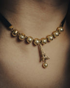 -SPECIAL- “DIOR” 2017-2023 Eiffel tower pearl ribbon choker