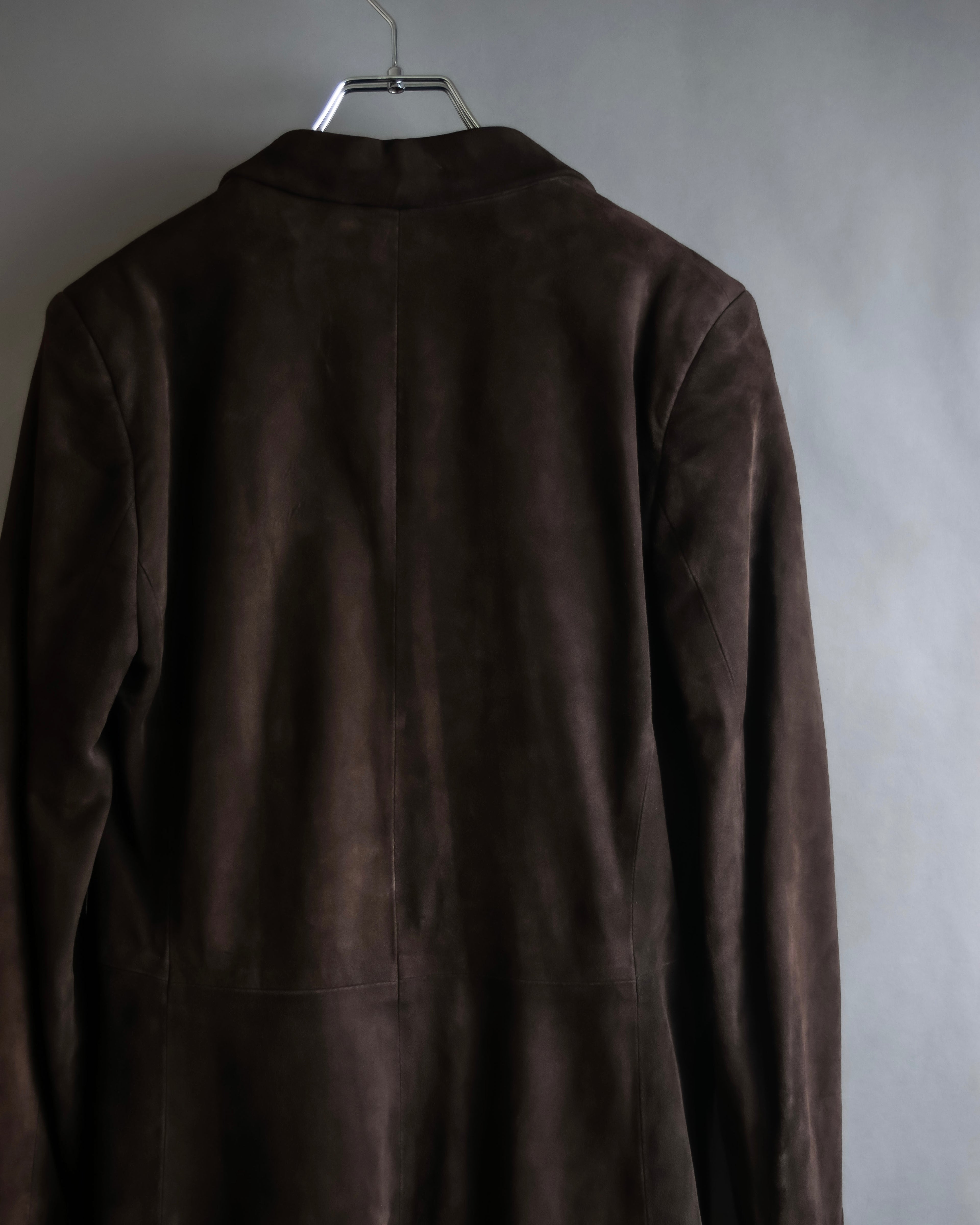"LOEWE" 80's flowing line suede leather chester coat