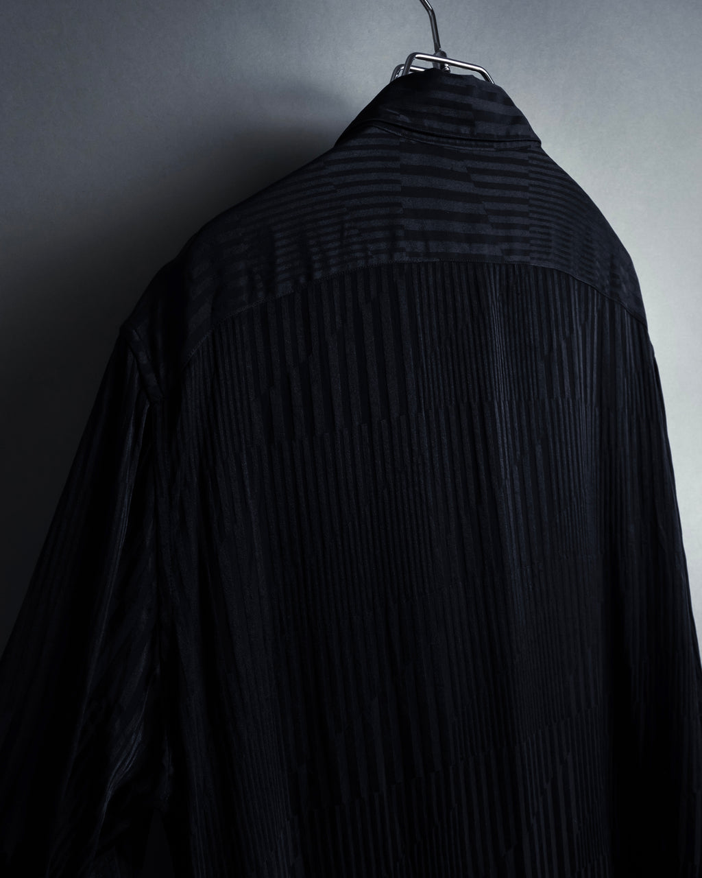 "Saint Laurent Paris" Jacquard pattern silk black shirt